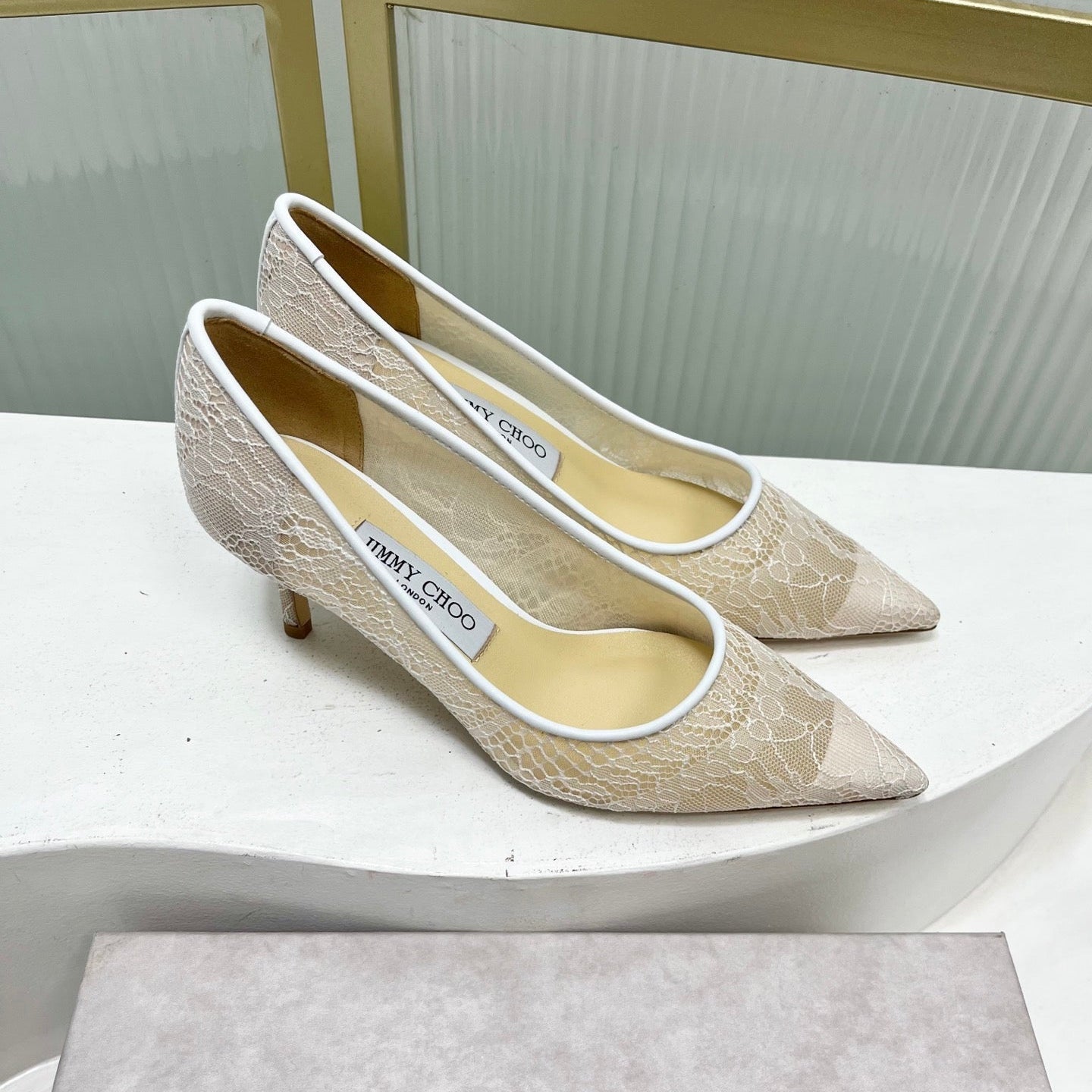 Jimmy 26s Heel Pump 65 White Beige Lace Sheepskin 605961