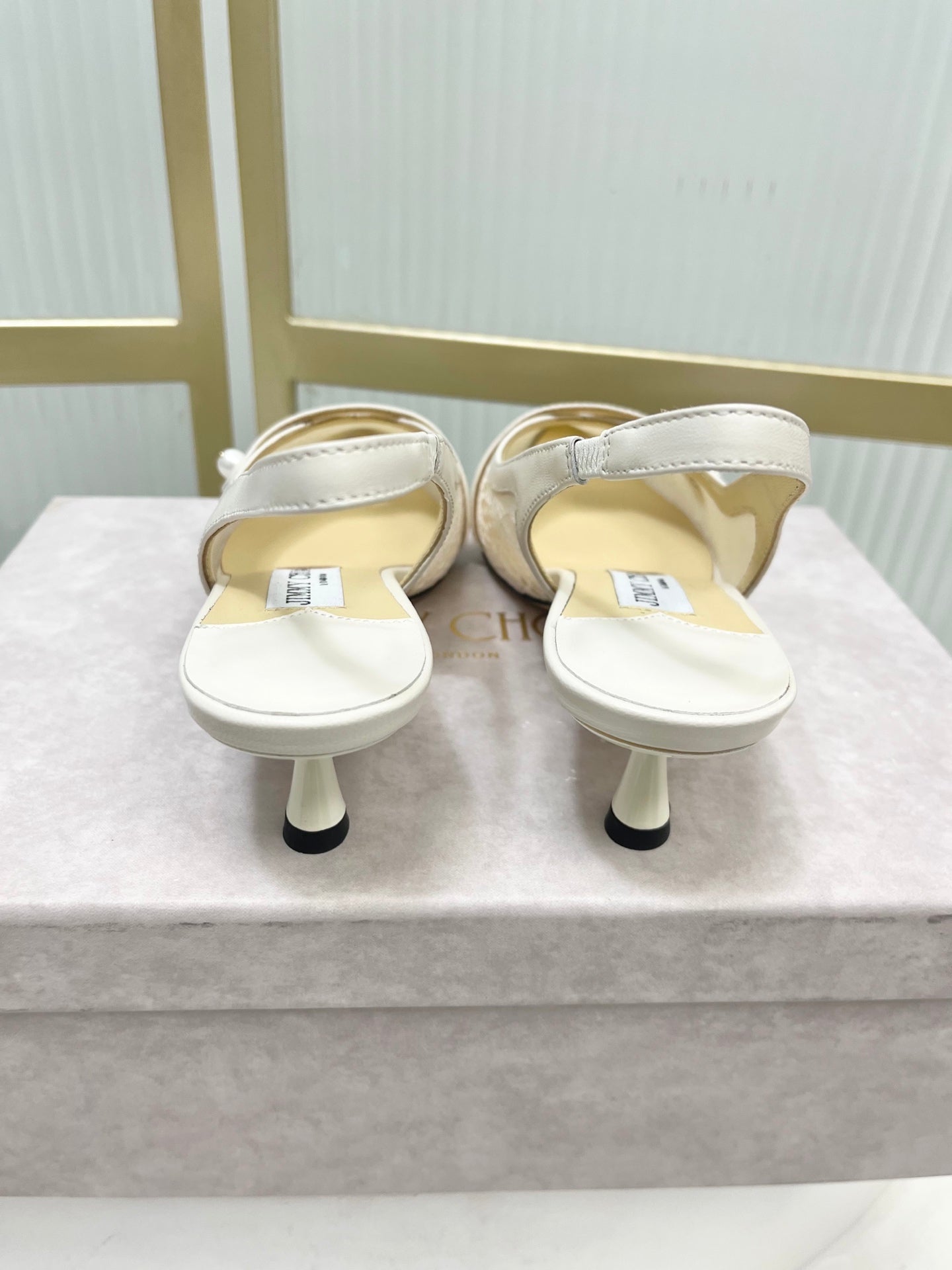 Jimmy 26s Slingback 45 White Beige Lace Sheepskin 605963