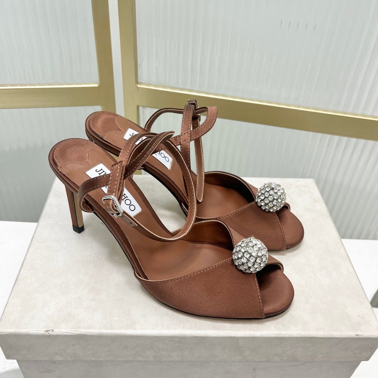 Jimmy 26s Peep-Toe High Heels  85 Brown Sheepskin 605974