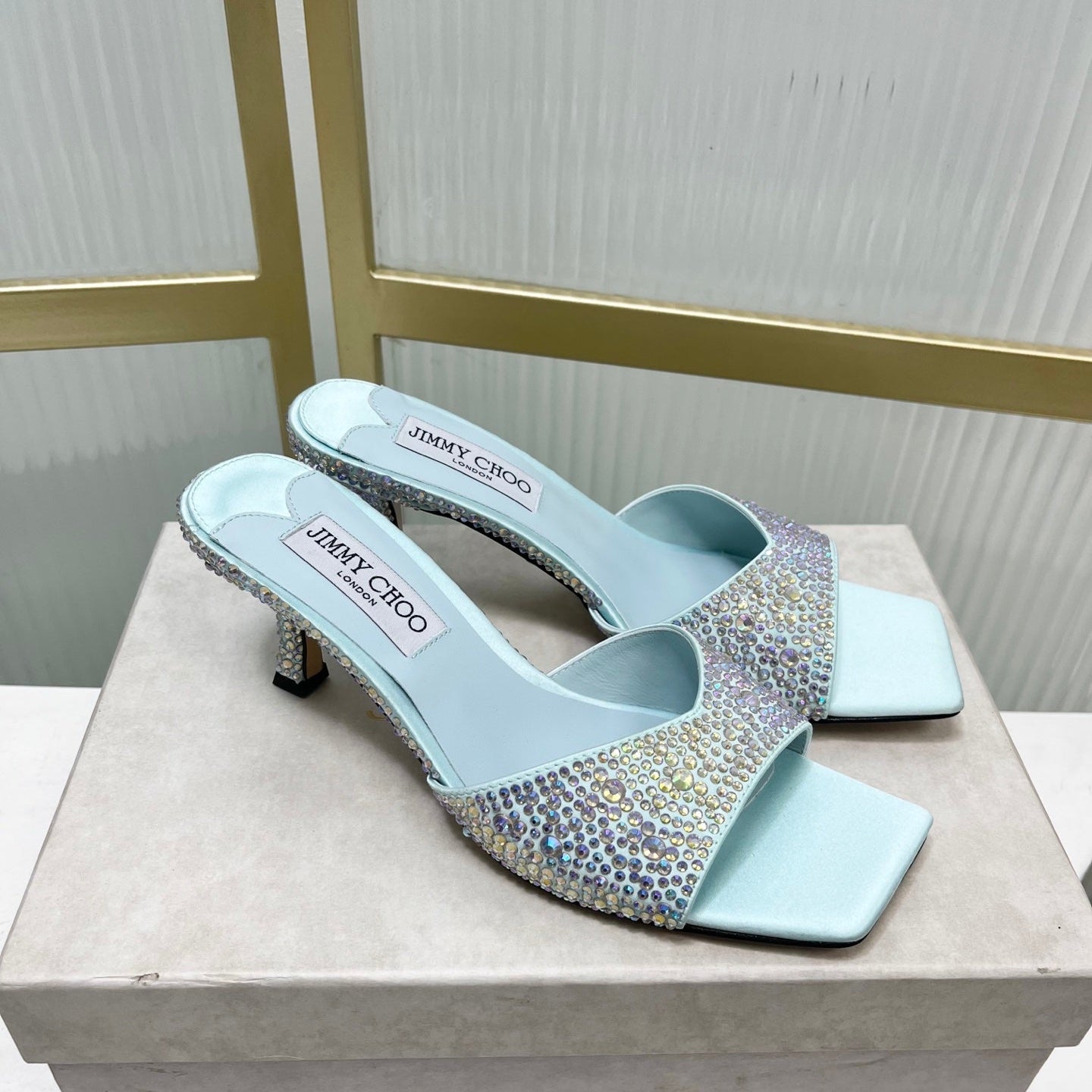 Jimmy 26s High-Heeled Slippers 65 Pastel Blue Diamond Sheepskin  605978