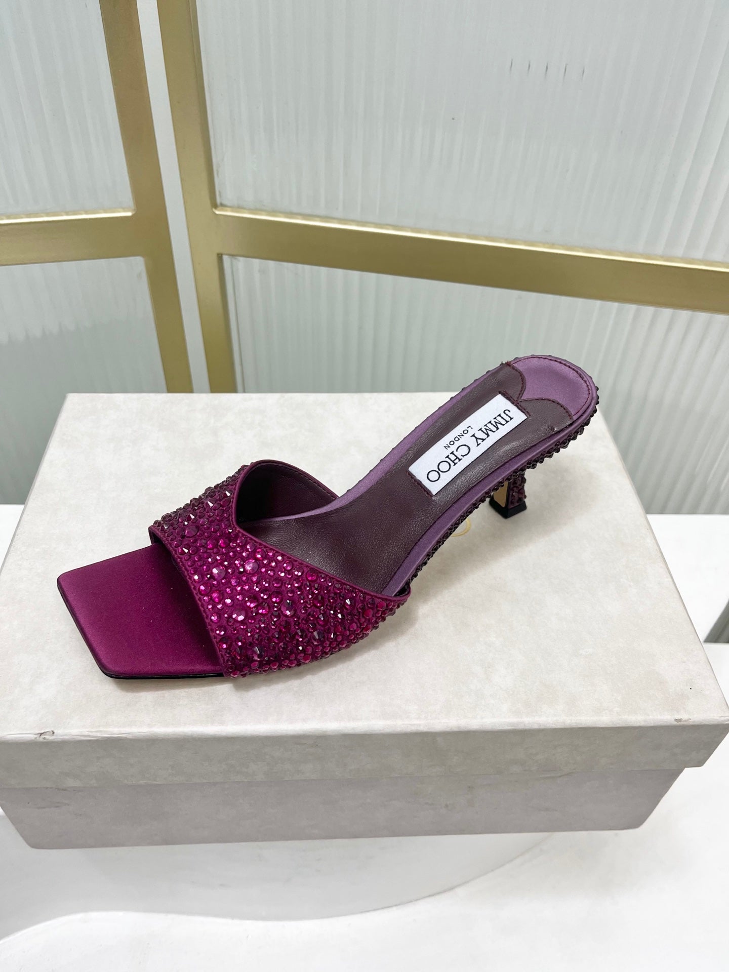Jimmy 26s High-Heeled Slippers 65 Purple Diamond Sheepskin  605979