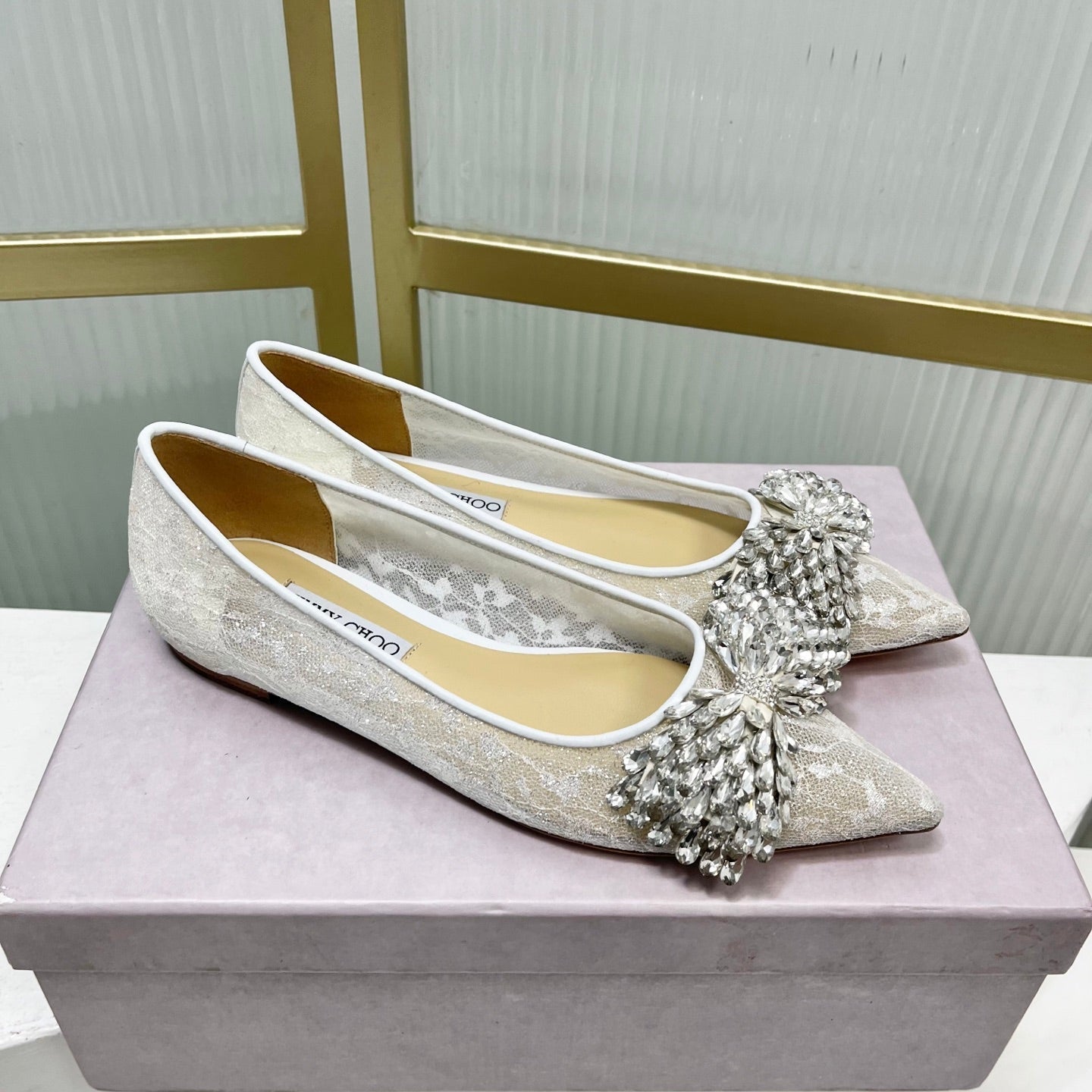 Jimmy 26s Ballet Flats White Imported Lace Sheepskin 605983