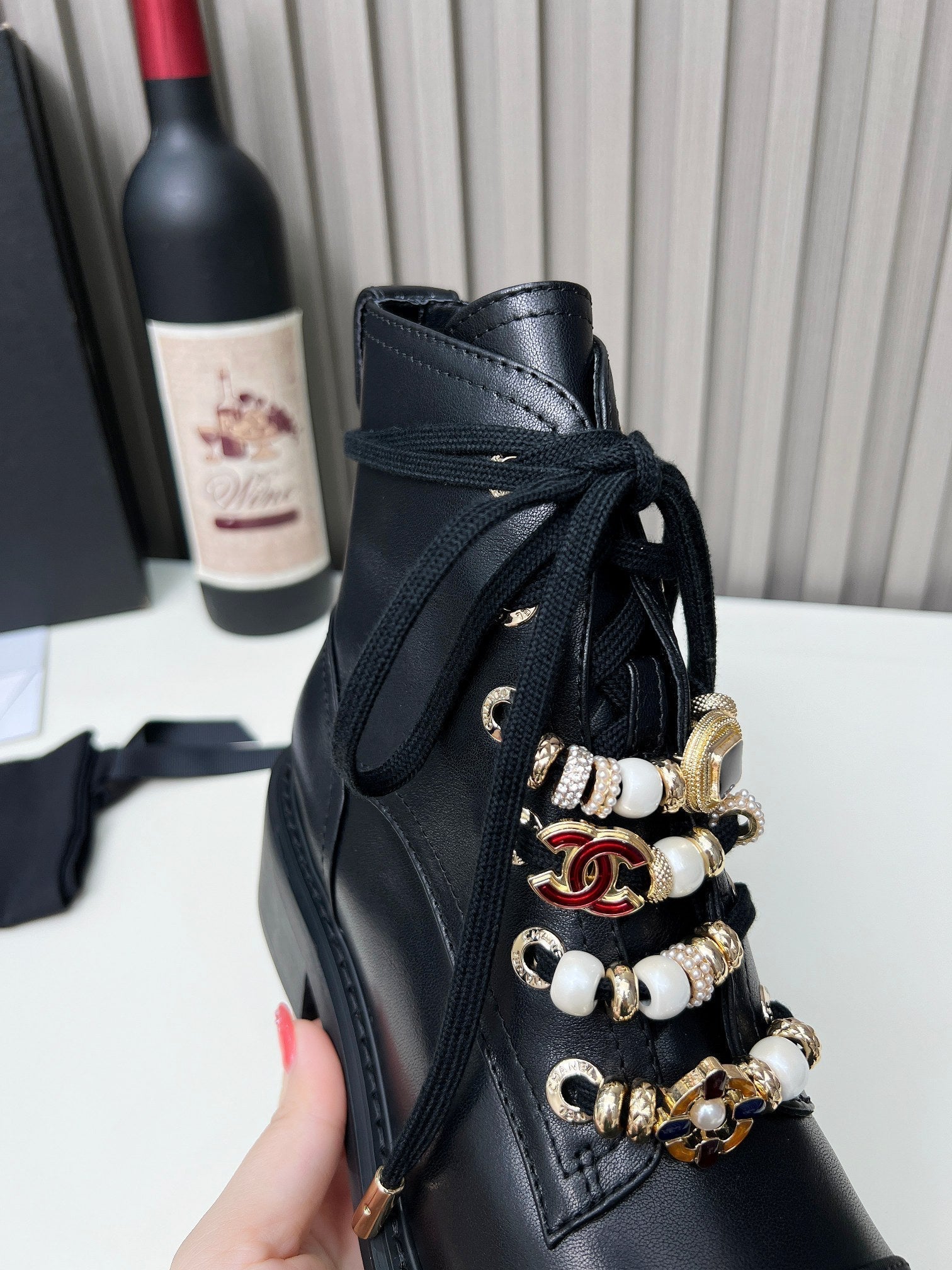 CC Combat Boots 50mm Black Calfskin And Lycra Fabric 944548