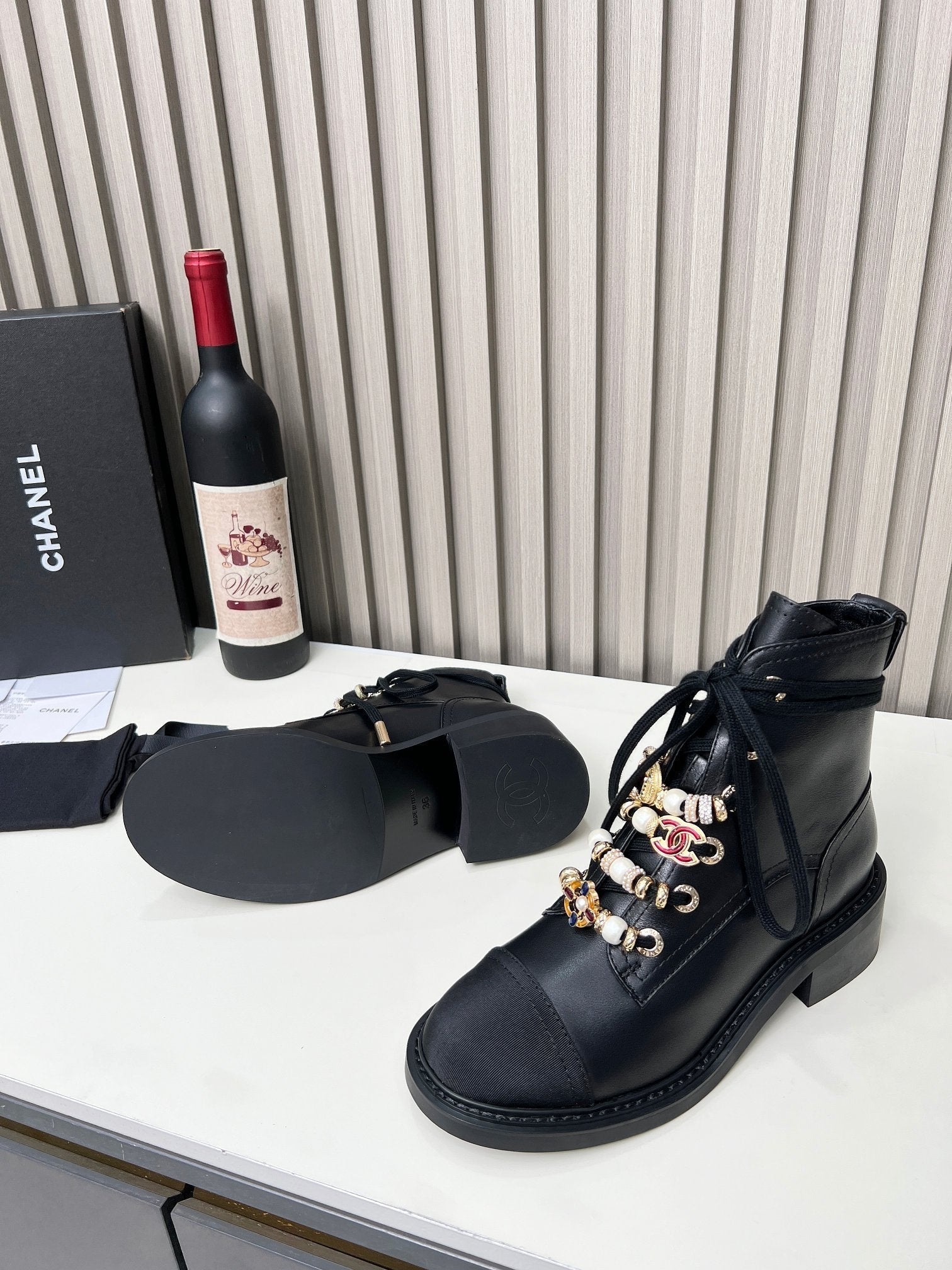 CC Combat Boots 50mm Black Calfskin And Lycra Fabric 944548