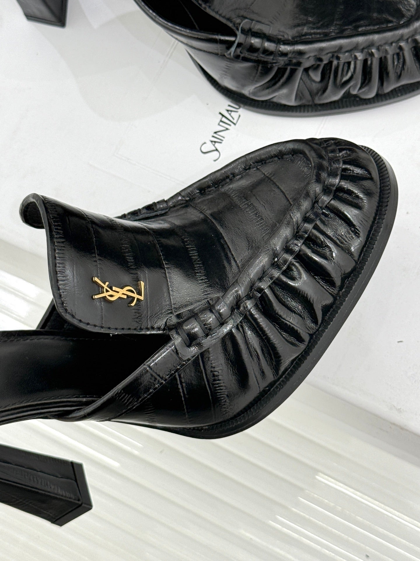 YSL 26ss High Heeled Open Back 105 Sandals Sheepskin
