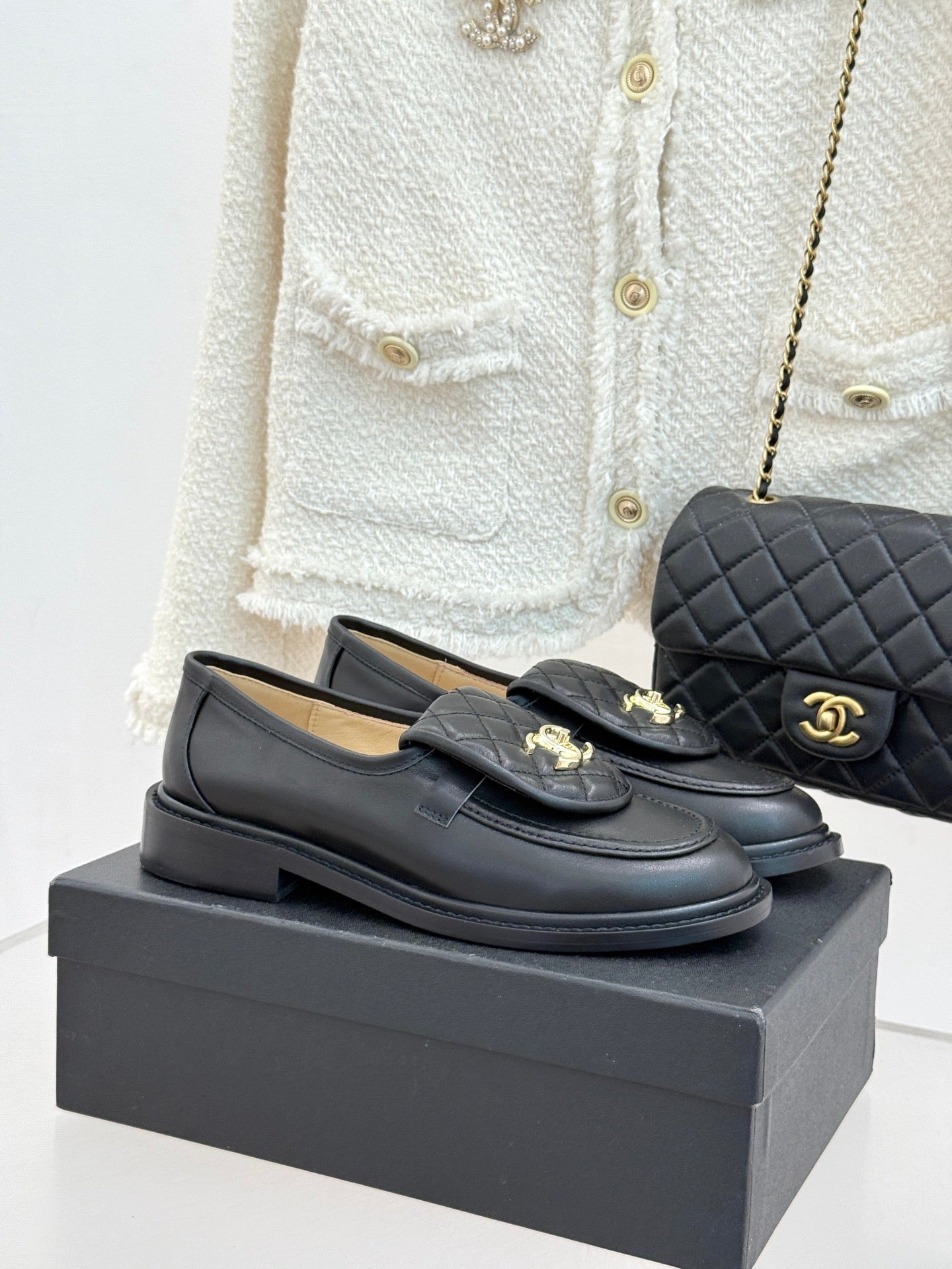 Chanel 2026 Double C High-Heeled Loafers Leather Sheepskin 826099