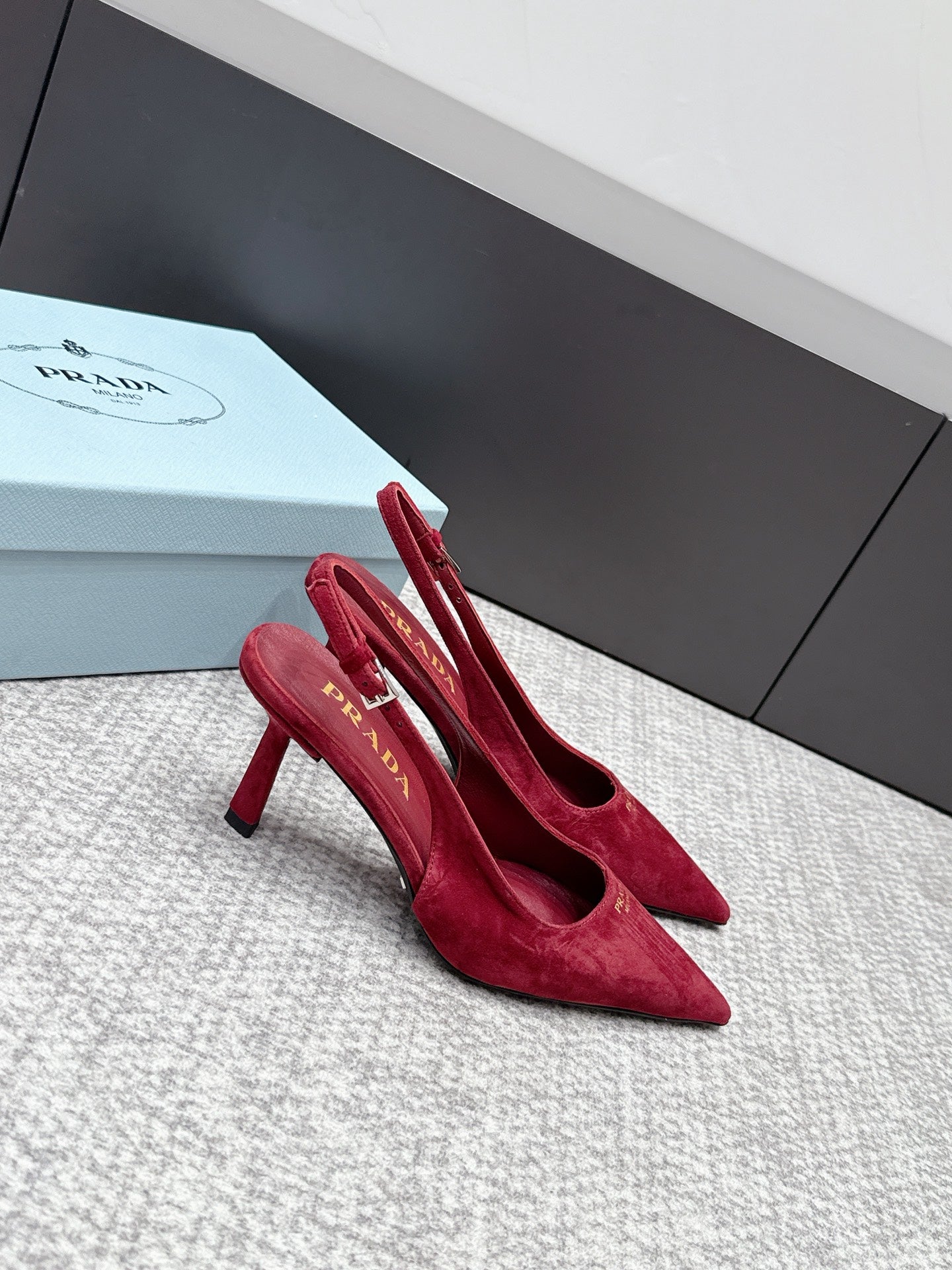 Prada 2026 Slingback 75mm Suede Lambskin 855691