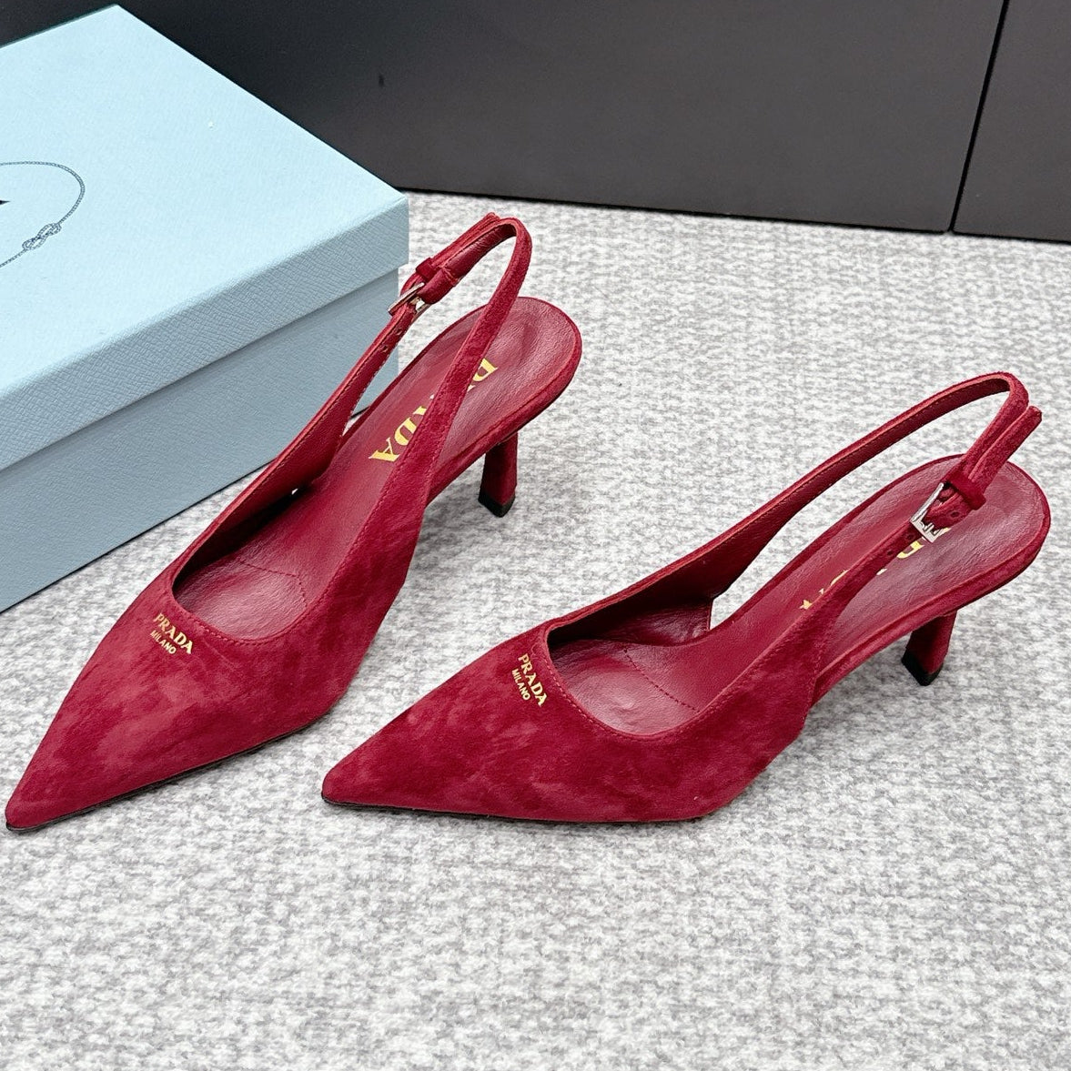 Prada 2026 Slingback 75mm Suede Lambskin 855691