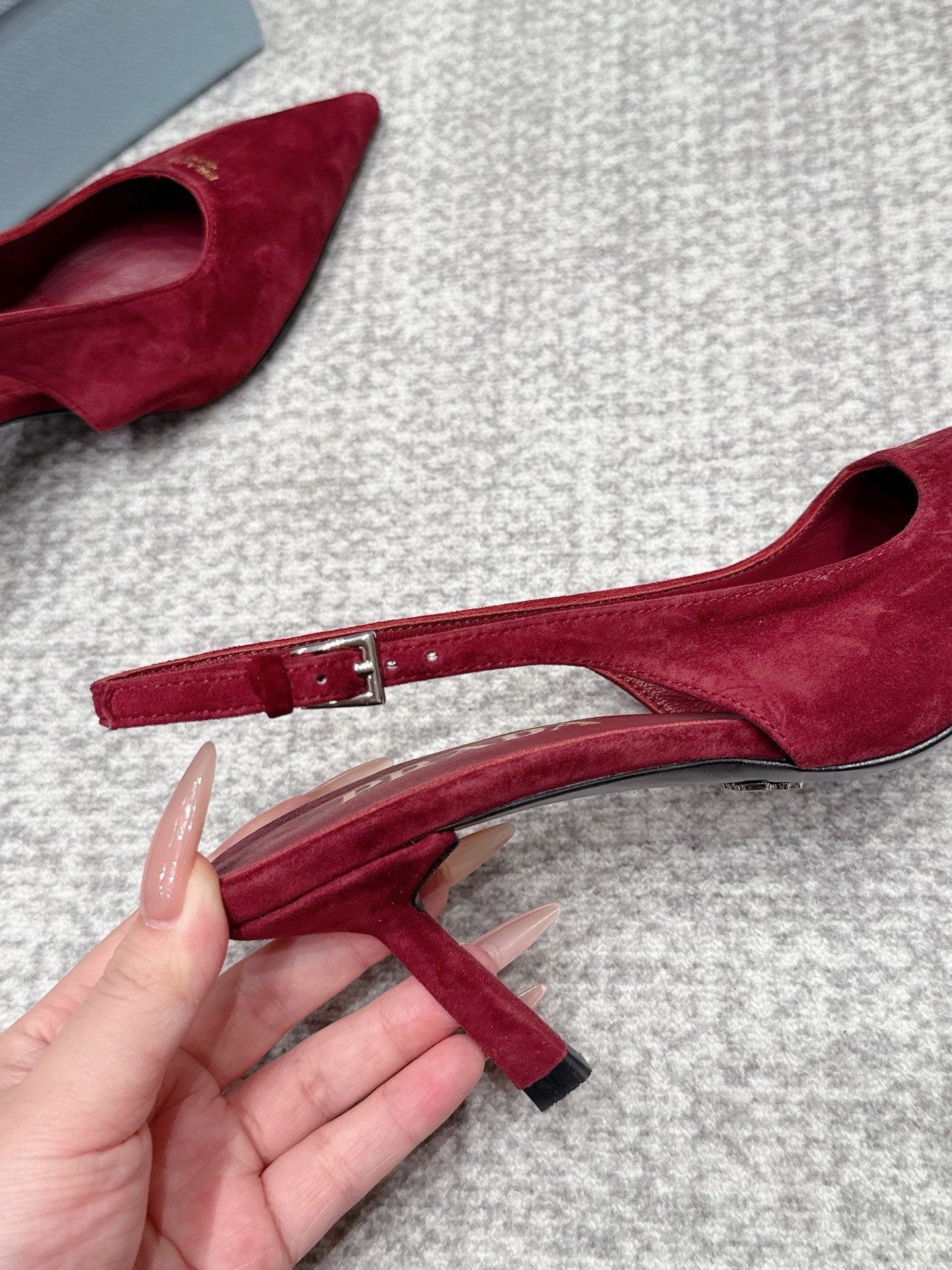 Prada 2026 Slingback 75mm Suede Lambskin 855691