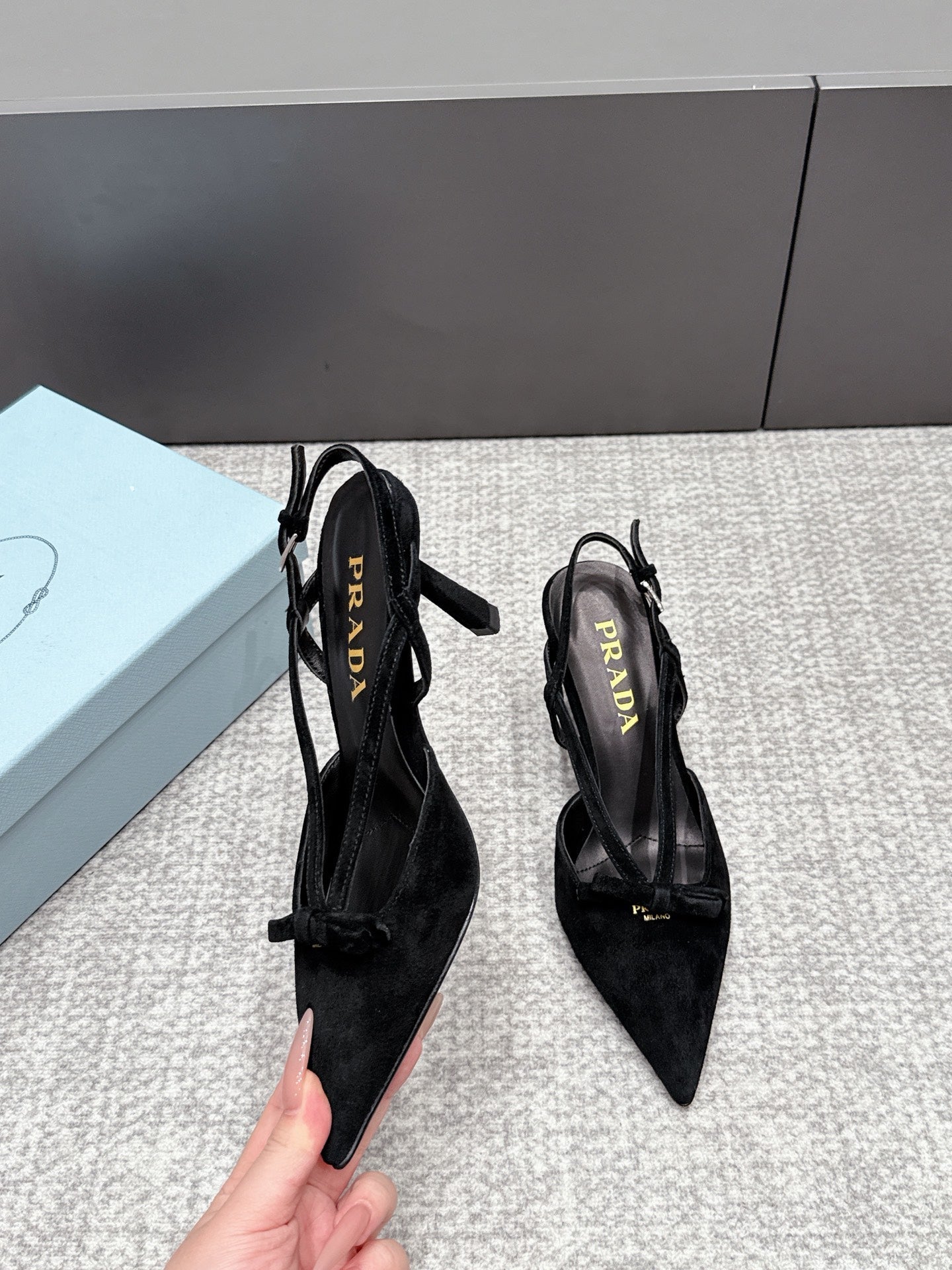 Prada 2026 Slingback 75mm Suede Lambskin 855699