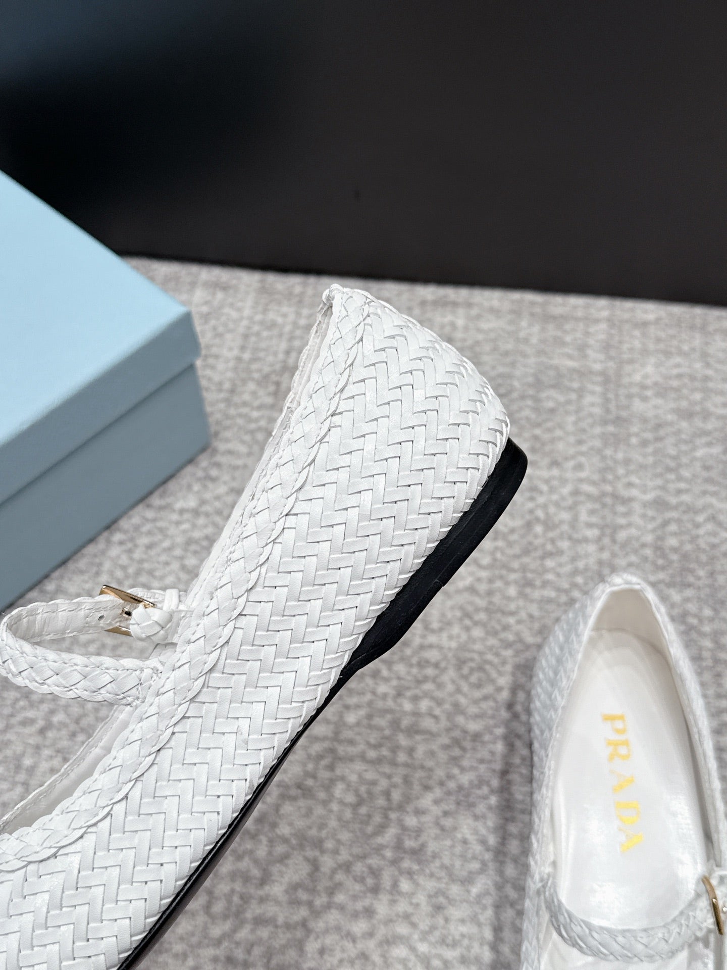 Prada 2026 Ballet Flat White Woven Leather 855703