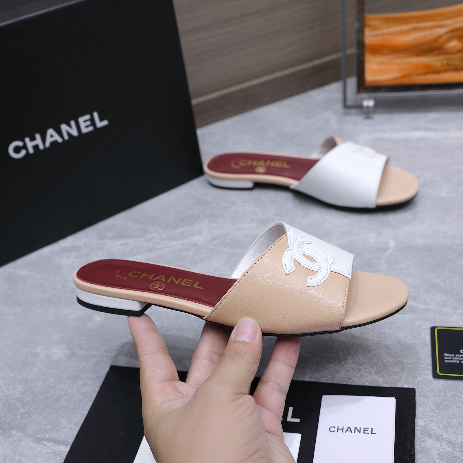 Chanel 2026 Sandals Beige White Suede Leather 758411