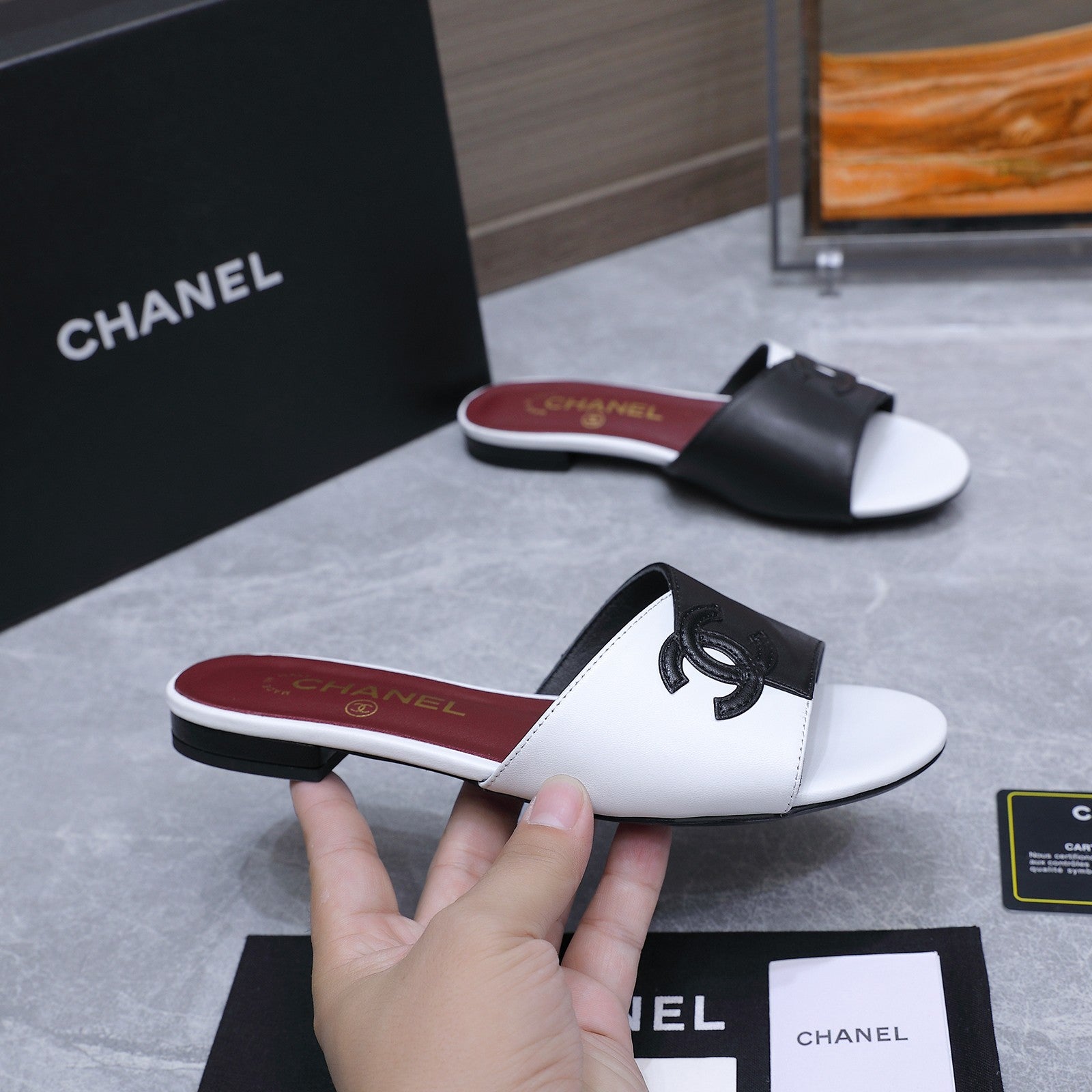 Chanel 2026 Sandals Black White Suede Leather 758412