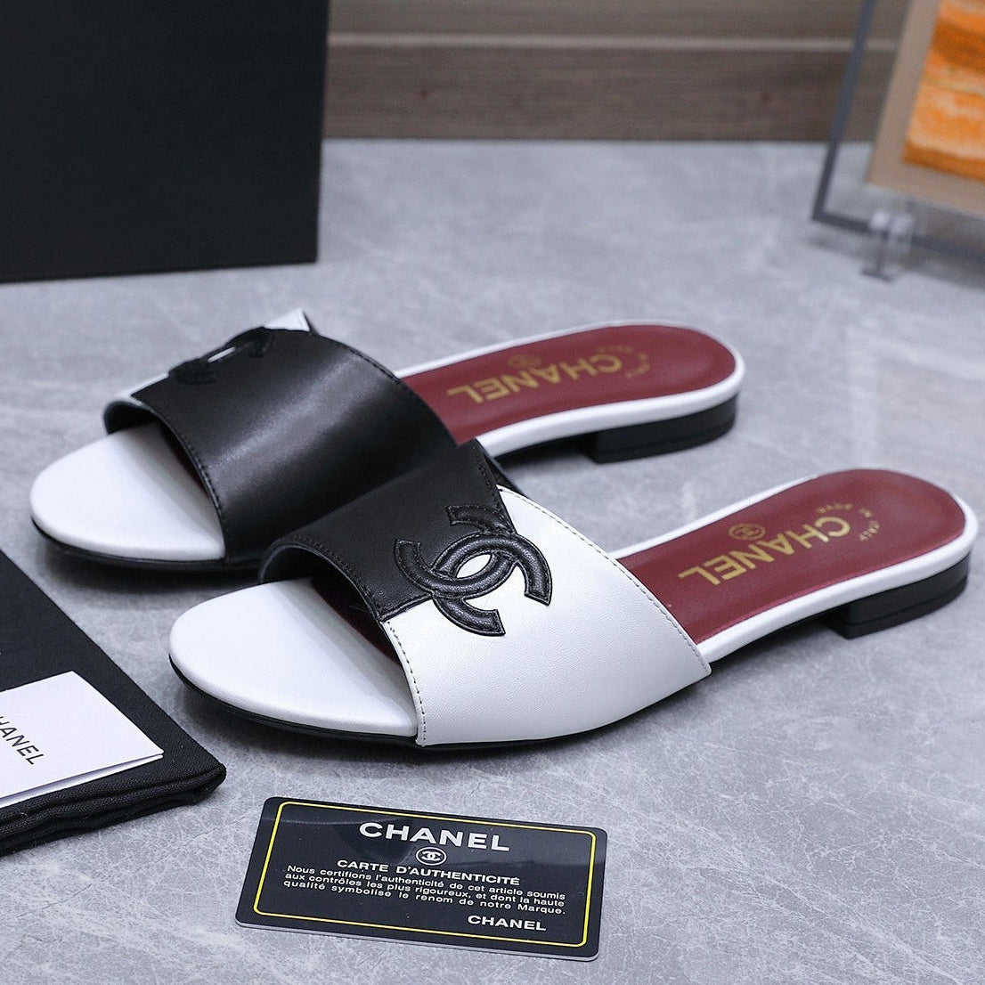 Chanel 2026 Sandals Black White Suede Leather 758412