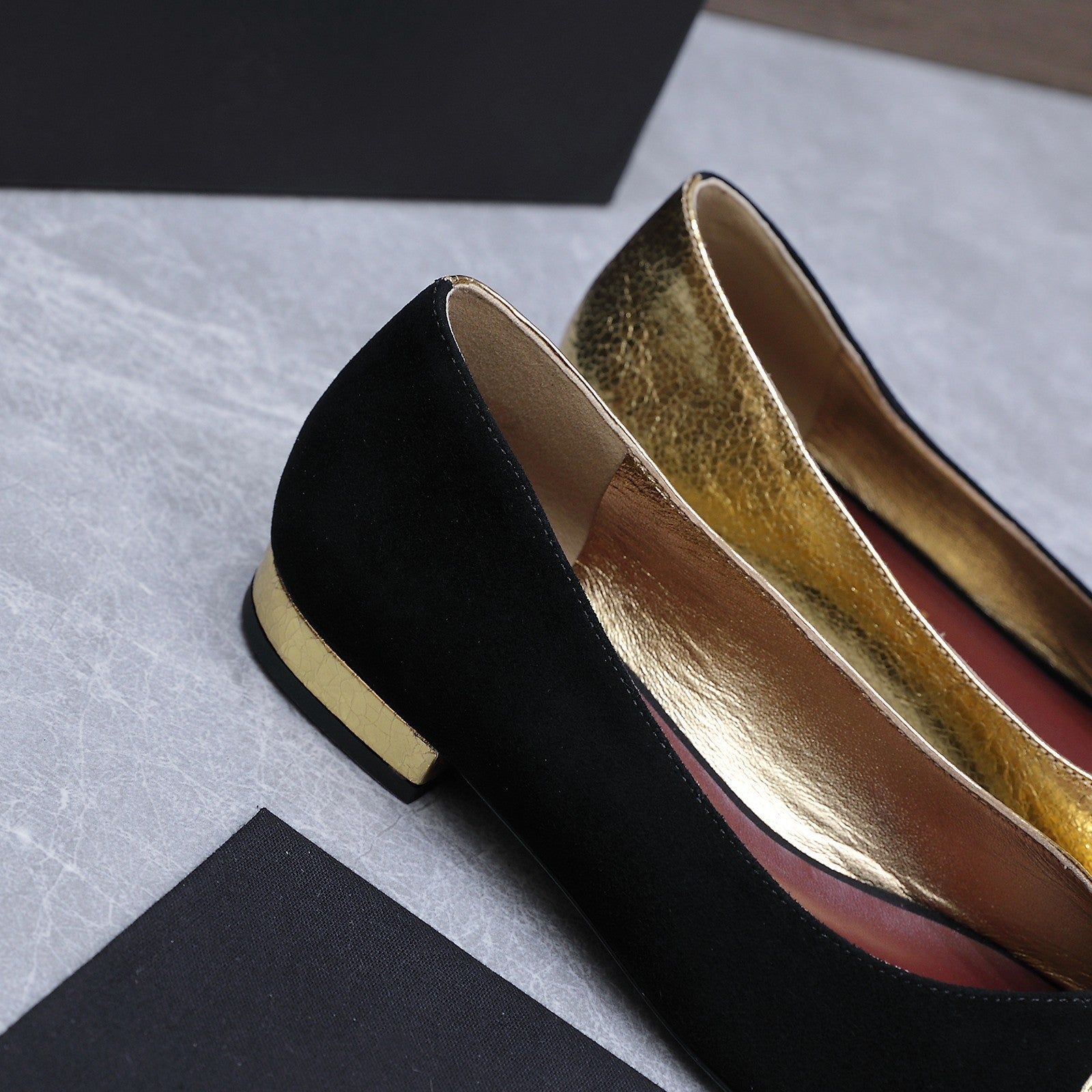 Chanel 2026 Ballet Flats Black Gold Suede Sheepskin 758421