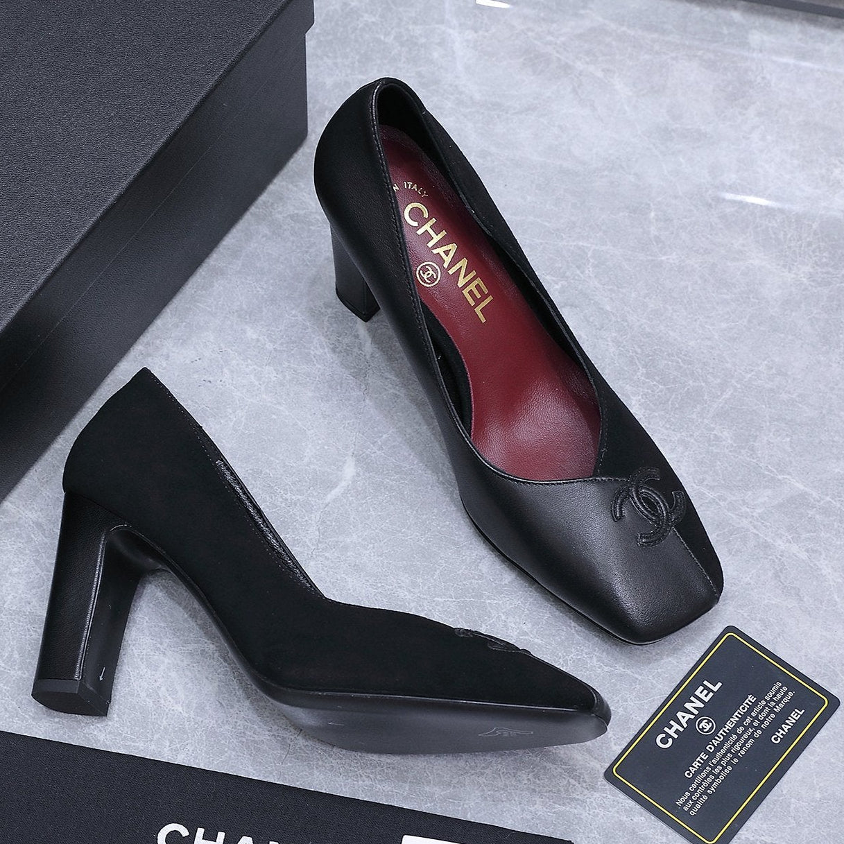 Chanel 2026 High-Heeled Pump 85mm Black Suede Sheepskin 758426