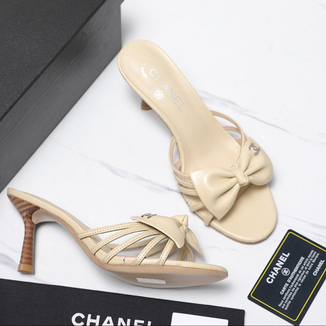Chanel 2026 High-heeled Sandals With Delicate Bow 80mm Beige Cowhide 758428