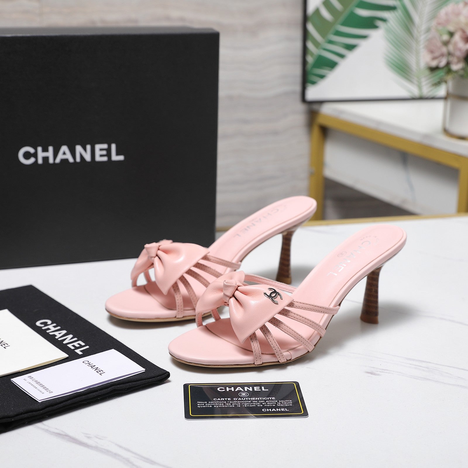 Chanel 2026 High-heeled Sandals With Delicate Bow 80mm Pink Cowhide 758429