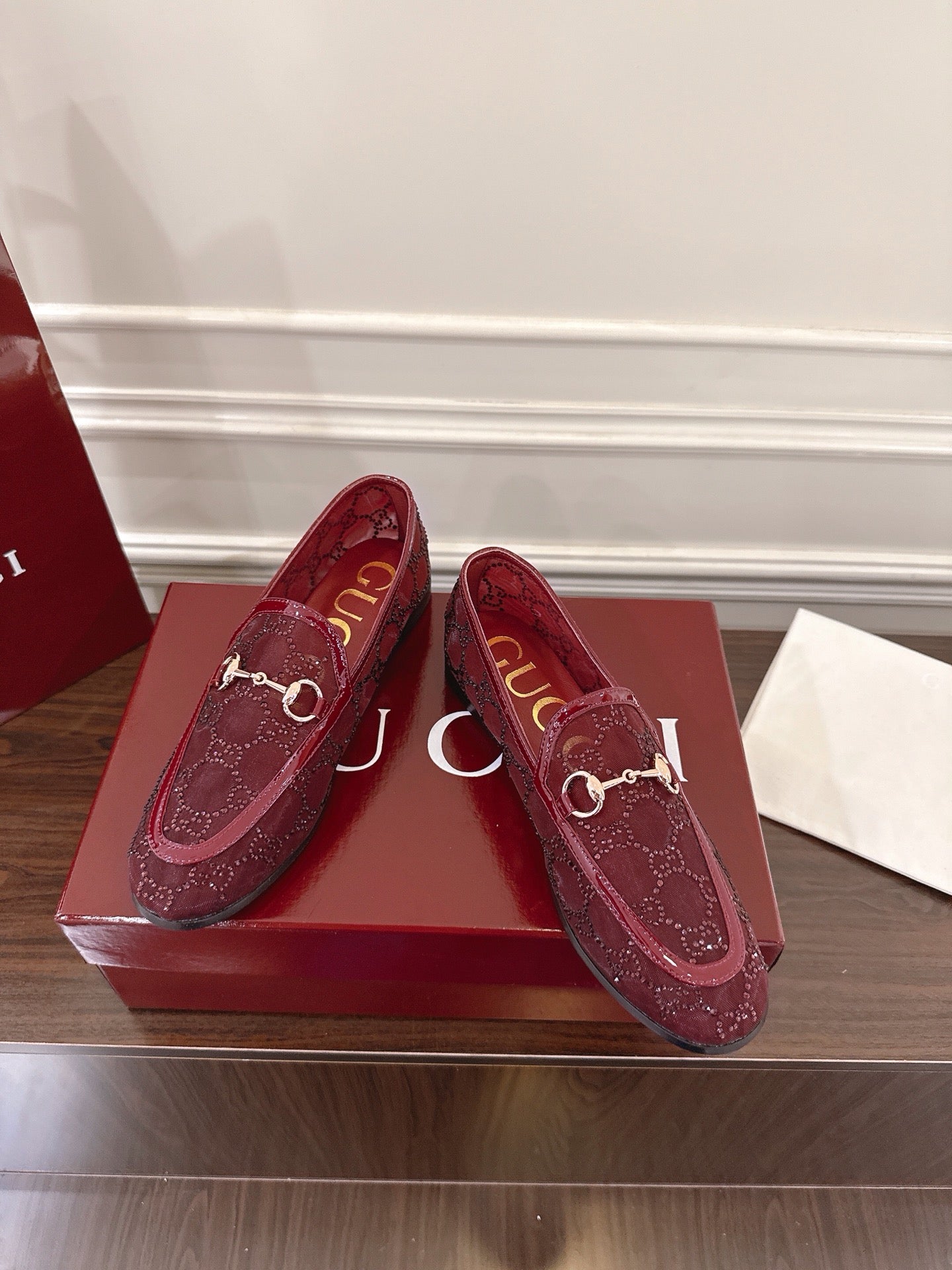 GG Jordaan Loafer Dark Red Mesh With Crystal