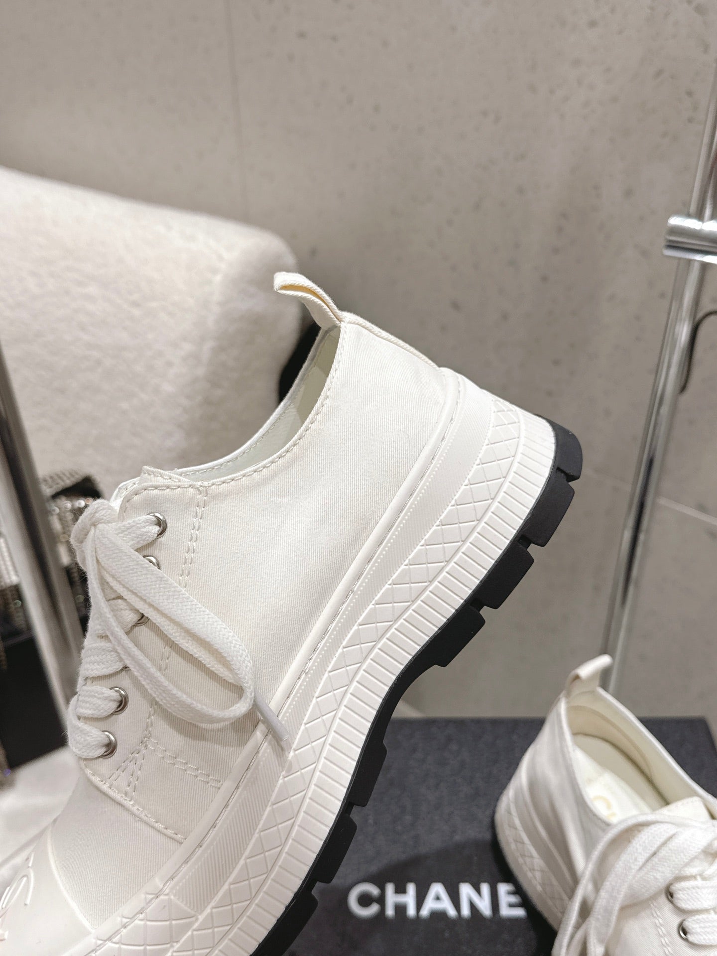 Chanel 2026 Panda Sneakers White Denim Leather 762921