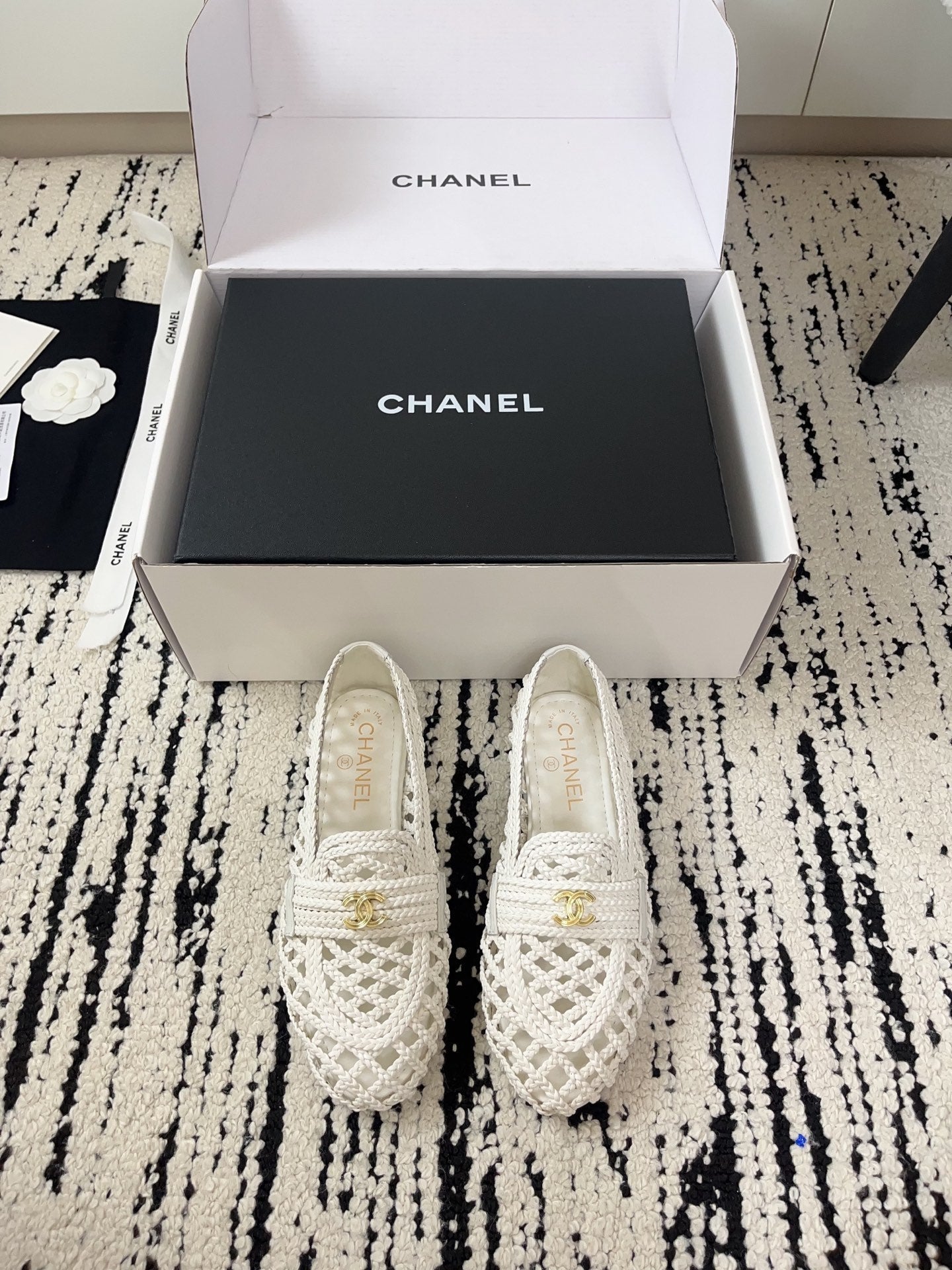 Chanel 2026 Braided Loafers Gold-Tone CC Logo Plaque Leather 778467