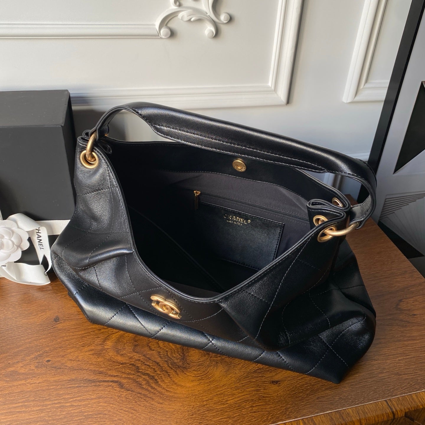 Chanel 2025 Hobo Bag 35cm Black Calfskin 318242