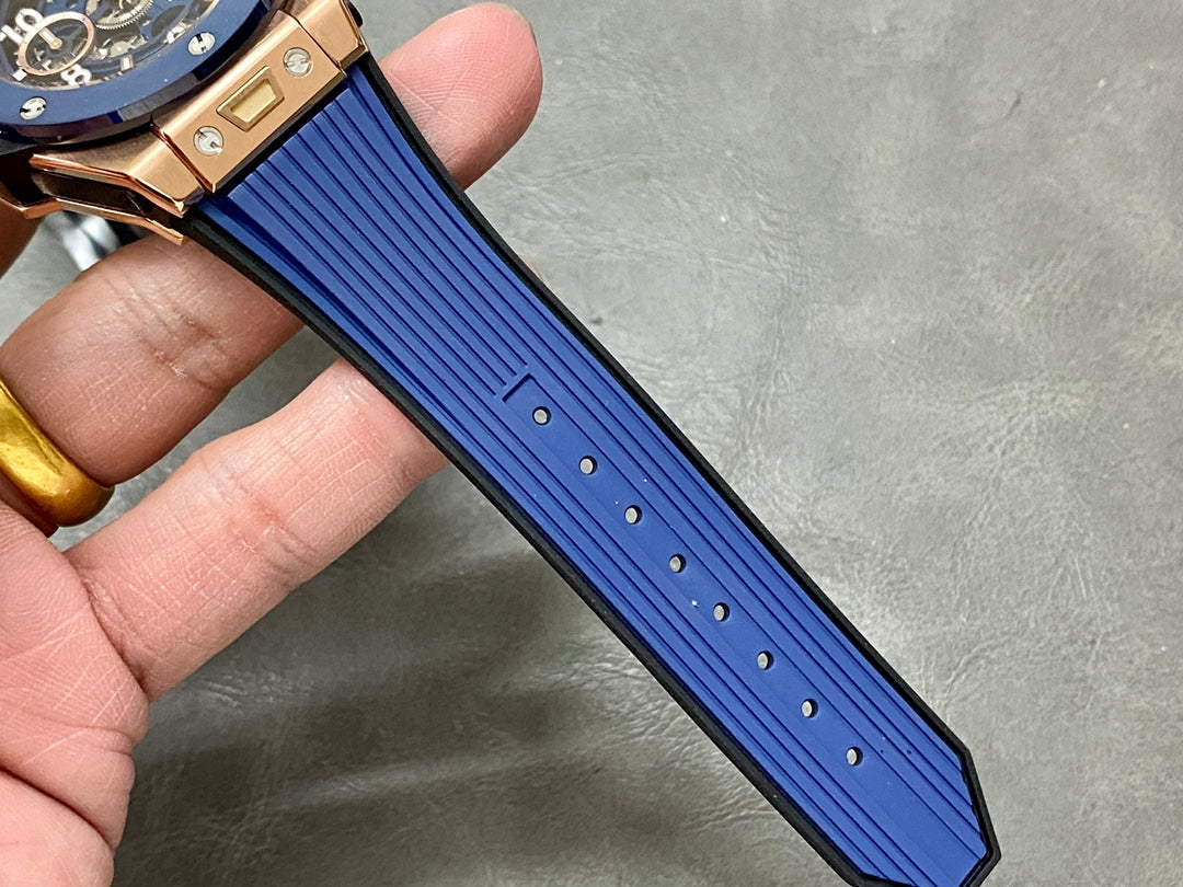 Hublot Big Bang Unico Rose Gold 42mm Watch with Blue Ceramic Bezel