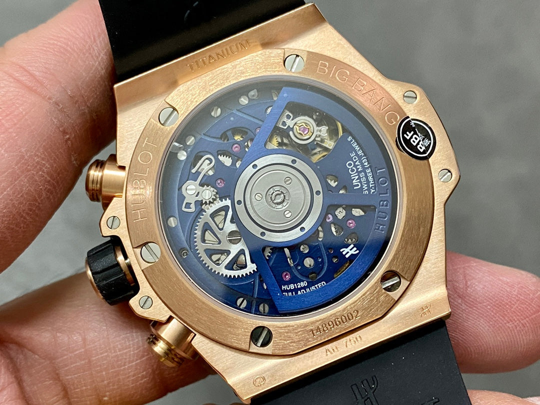 Hublot Big Bang Unico Rose Gold 42mm Watch with Blue Ceramic Bezel