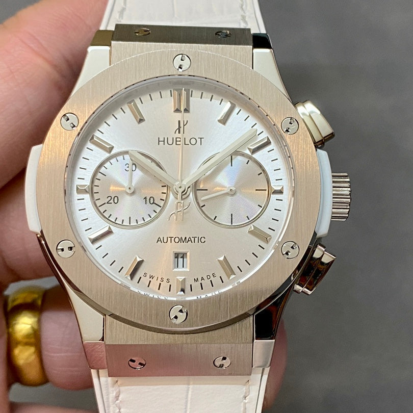 Hublot Classic Fusion Chronograph 45mm Titanium Case White Leather Strap