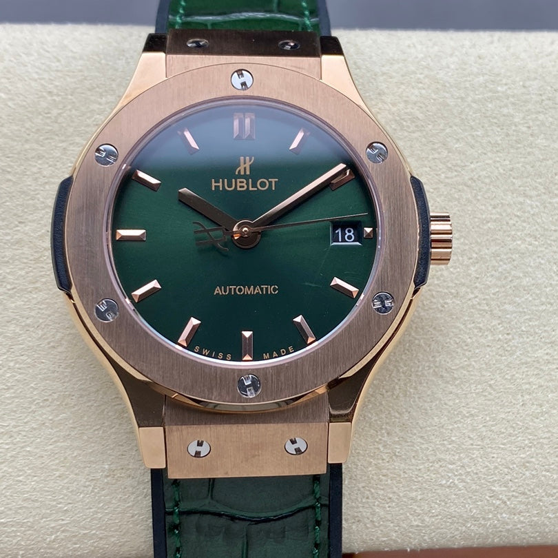 Hublot Classic Fusion 38mm Rose Gold Green Dial Green Leather Strap
