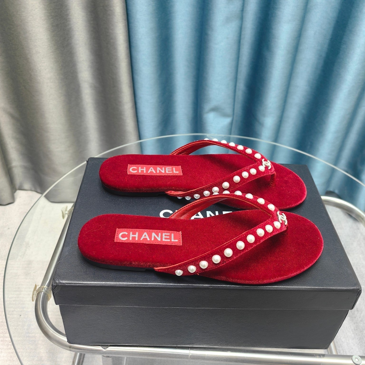 CC Thong Red Velvet Pearl