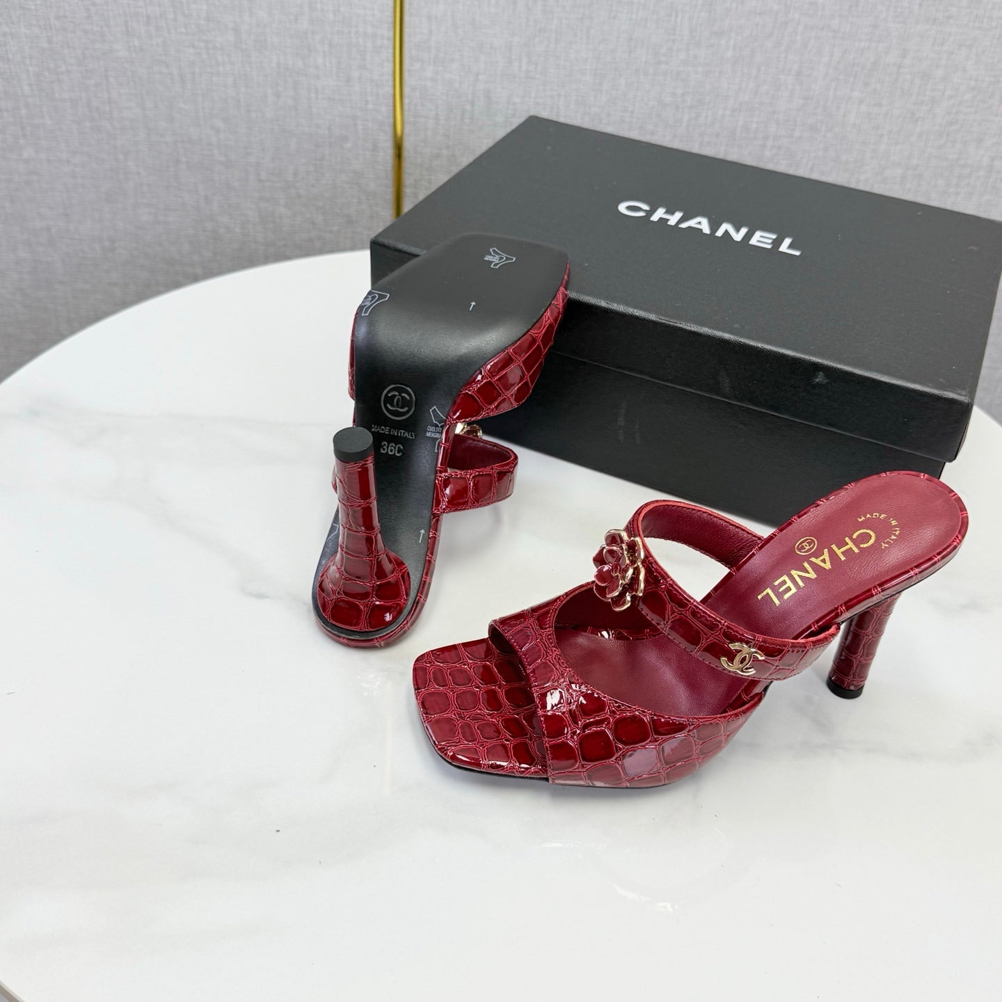 Chanel 2026 Crocodile Embossed Sandal 90mm Leather 904408