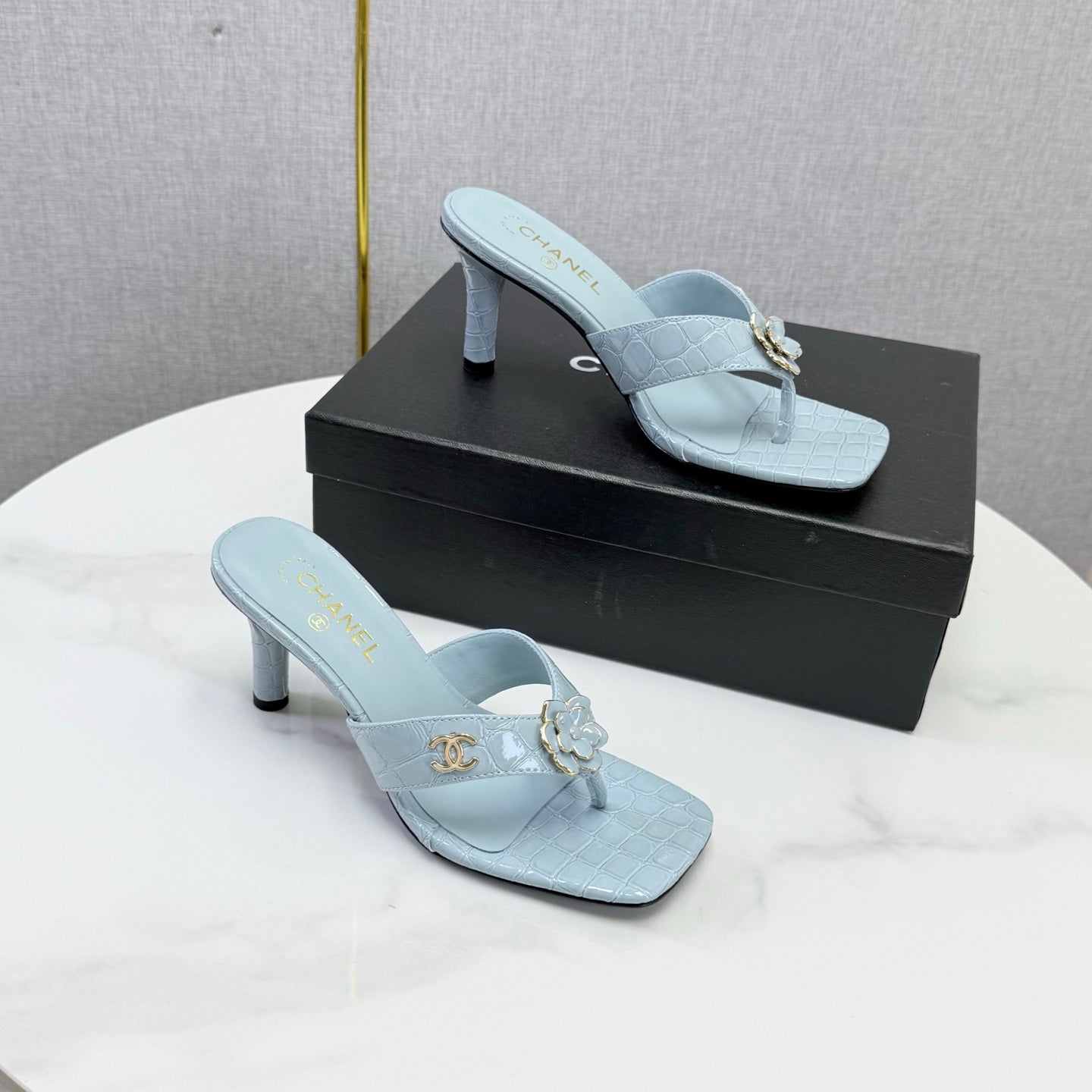 Chanel 2026 Crocodile Embossed Thong Sandal 60mm Leather 904417
