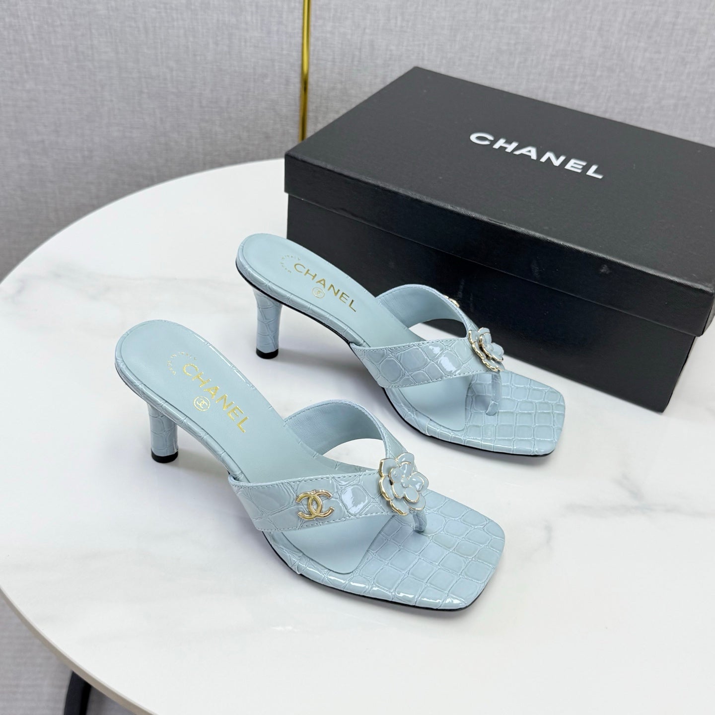 Chanel 2026 Crocodile Embossed Thong Sandal 60mm Leather 904417