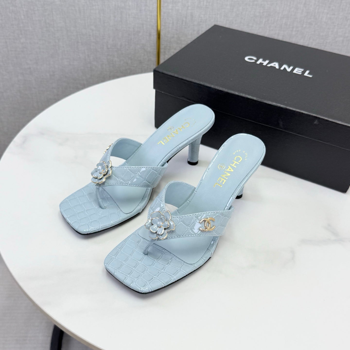 Chanel 2026 Crocodile Embossed Thong Sandal 60mm Leather 904417
