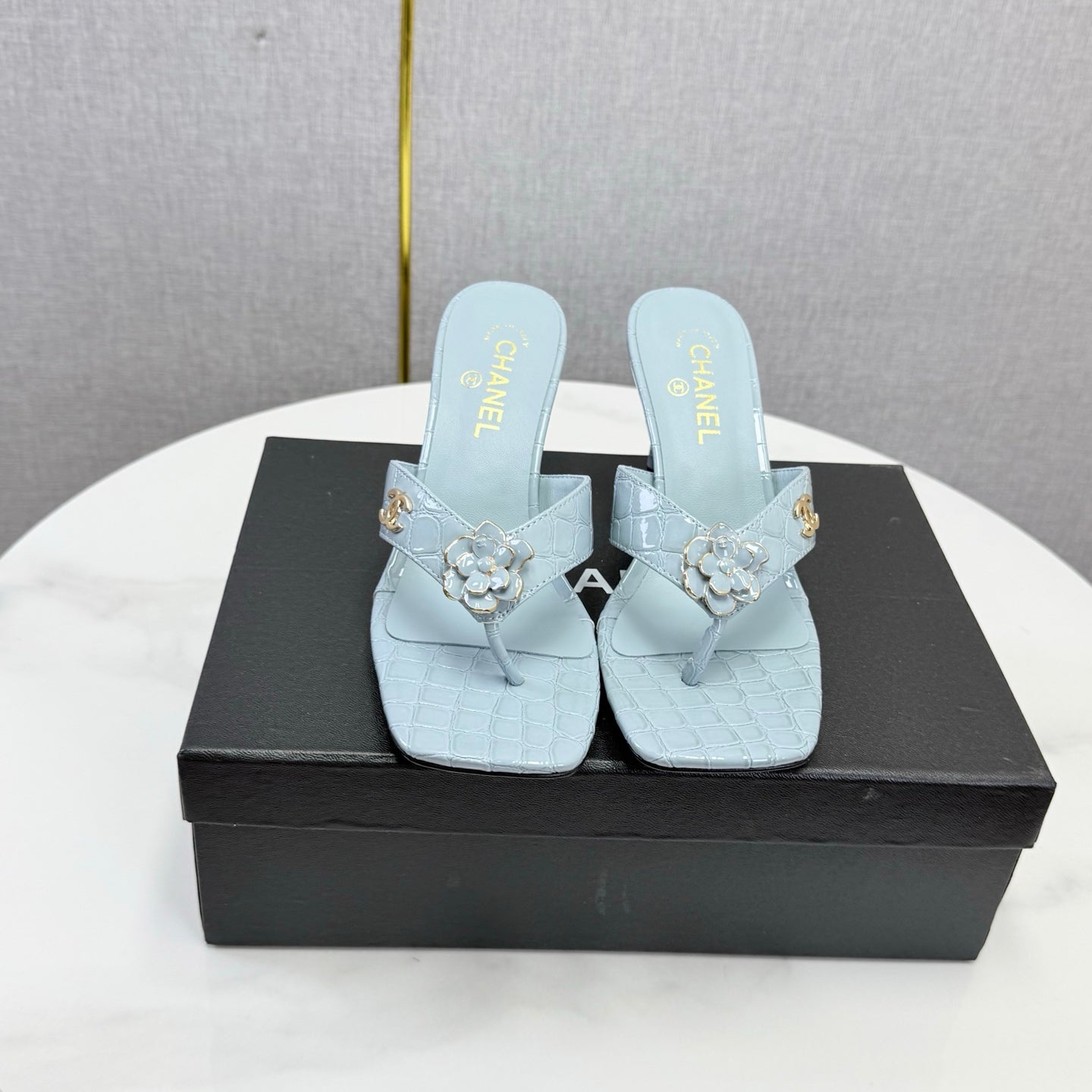 Chanel 2026 Crocodile Embossed Thong Sandal 60mm Leather 904417