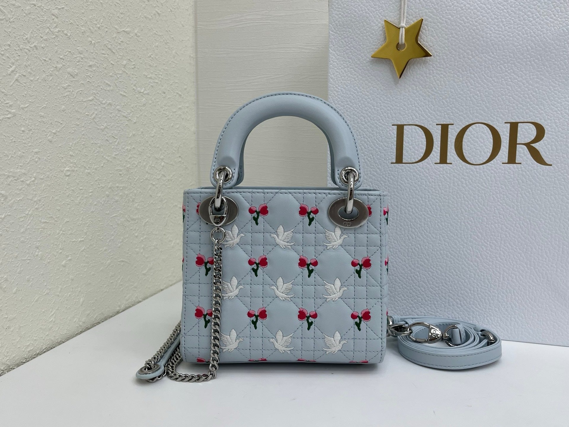 Dior 2026 Bird Rose Design Lady Dior Bag Lambskin