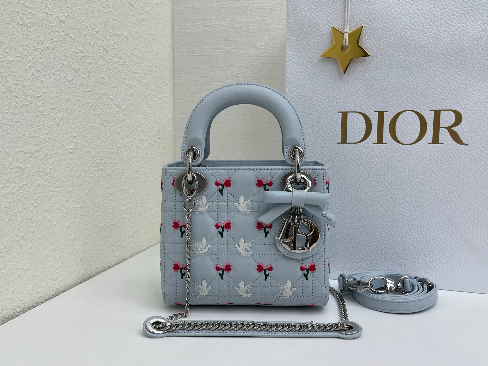 Dior 2026 Bird Rose Design Lady Dior Bag Lambskin
