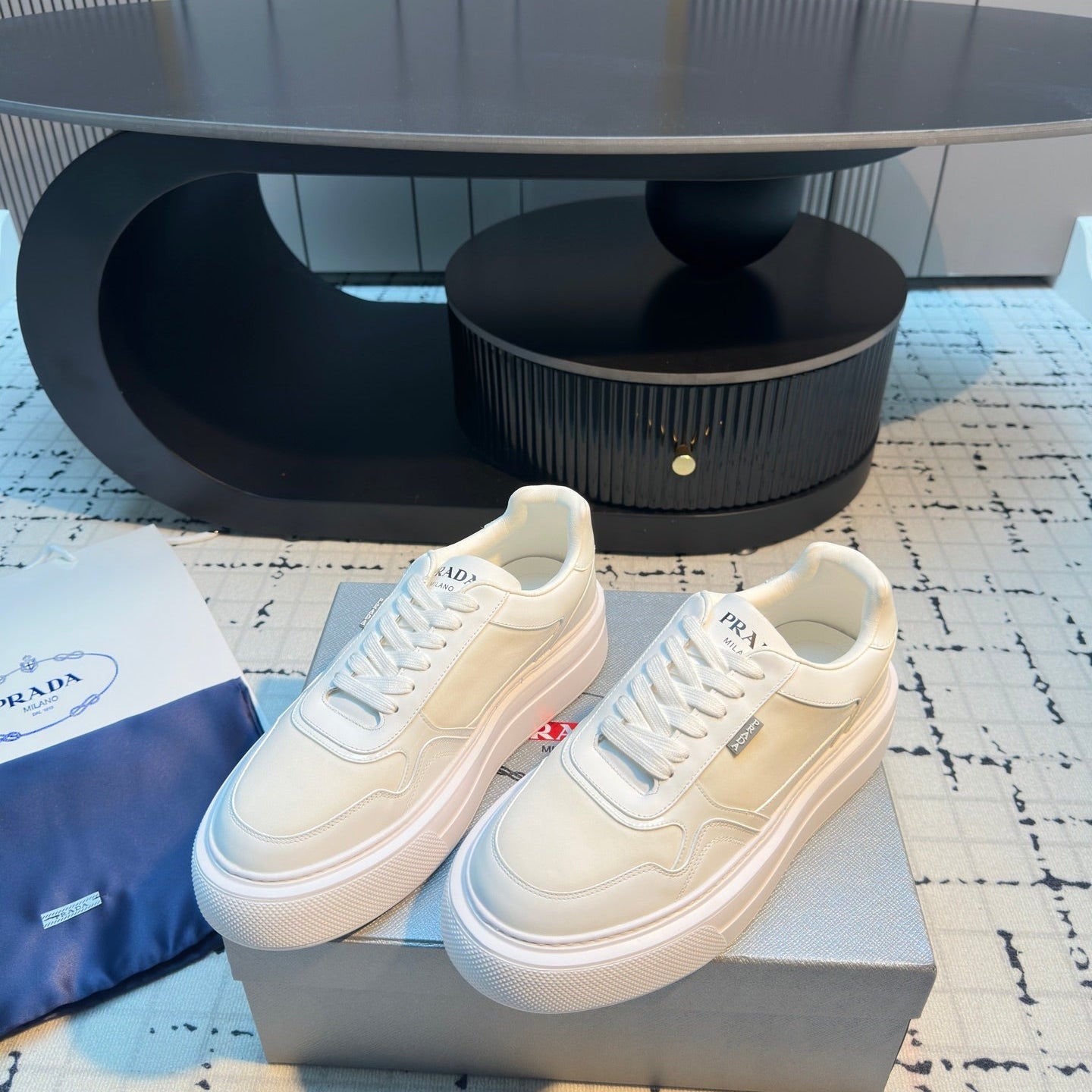 Prada 25s  Platform Sneakers White Cowhide 538421