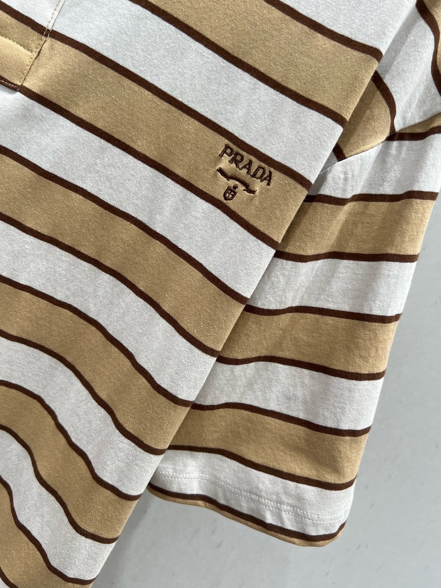 Prada 25 Striped Polo T-shirt White Brown cotton 210428
