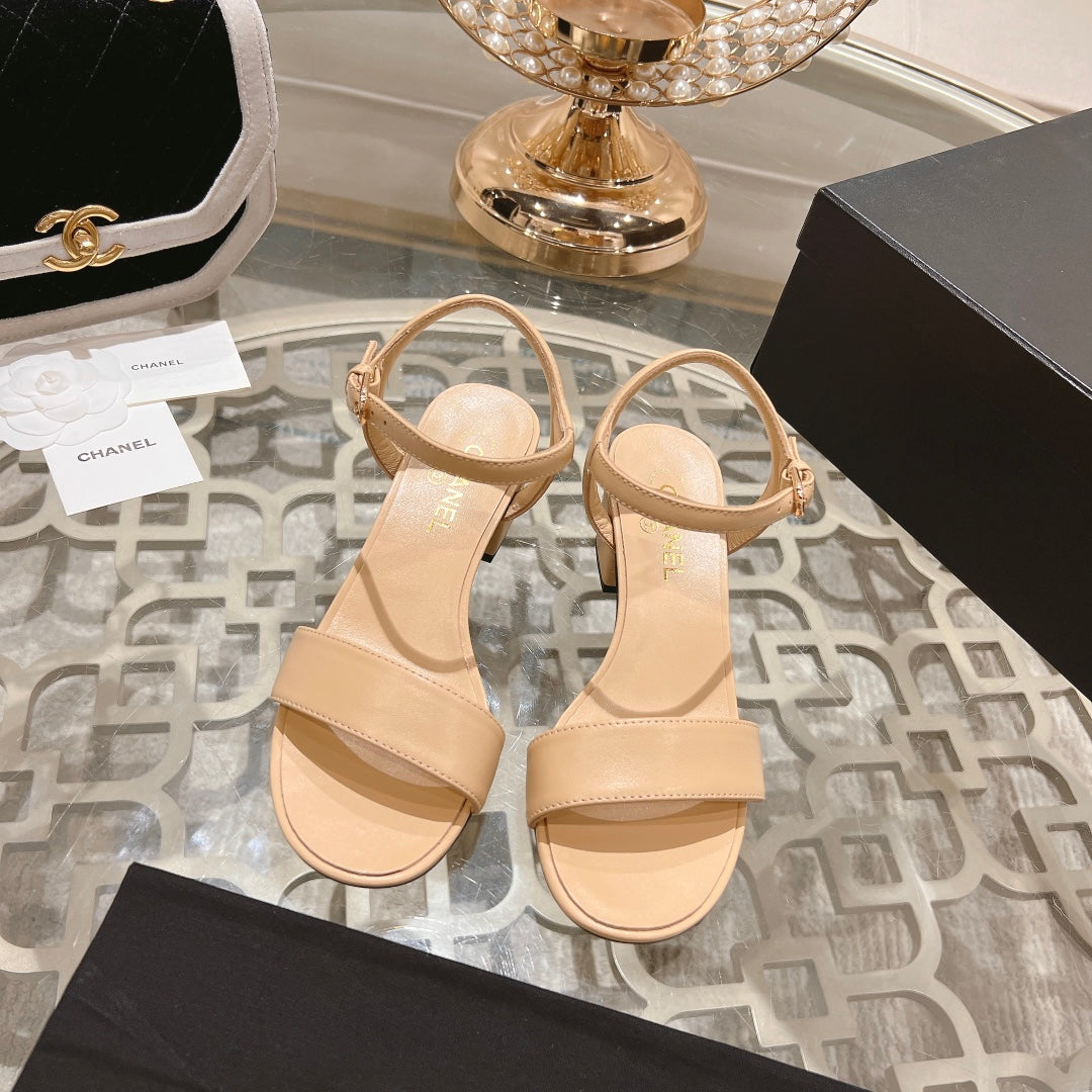 CC 25C 5CM Mid Heed Sandals Cream Italian Leather 213317