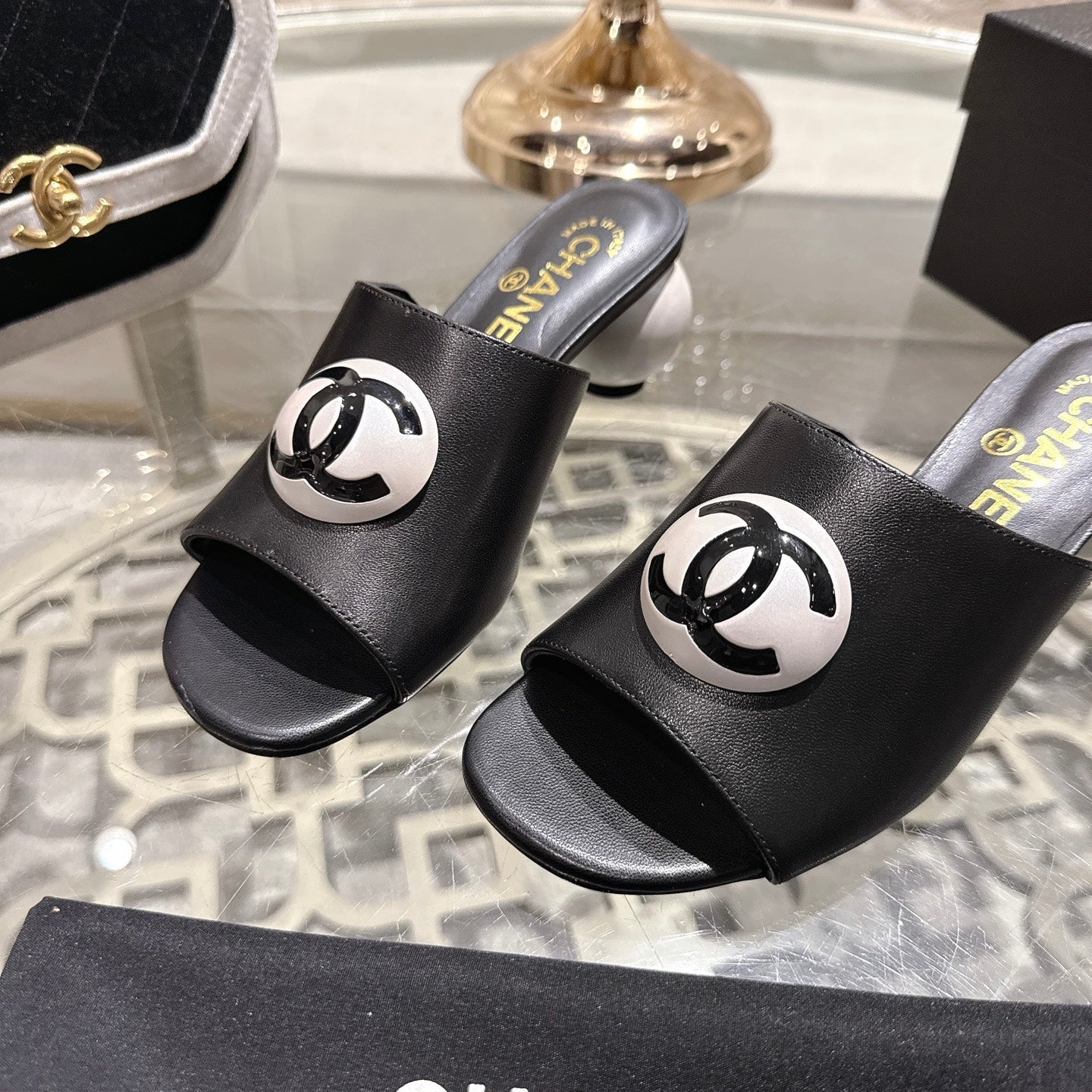Chanel 2026 Double C Pearl High-Heeled Sandals Leather Lambskin 834456
