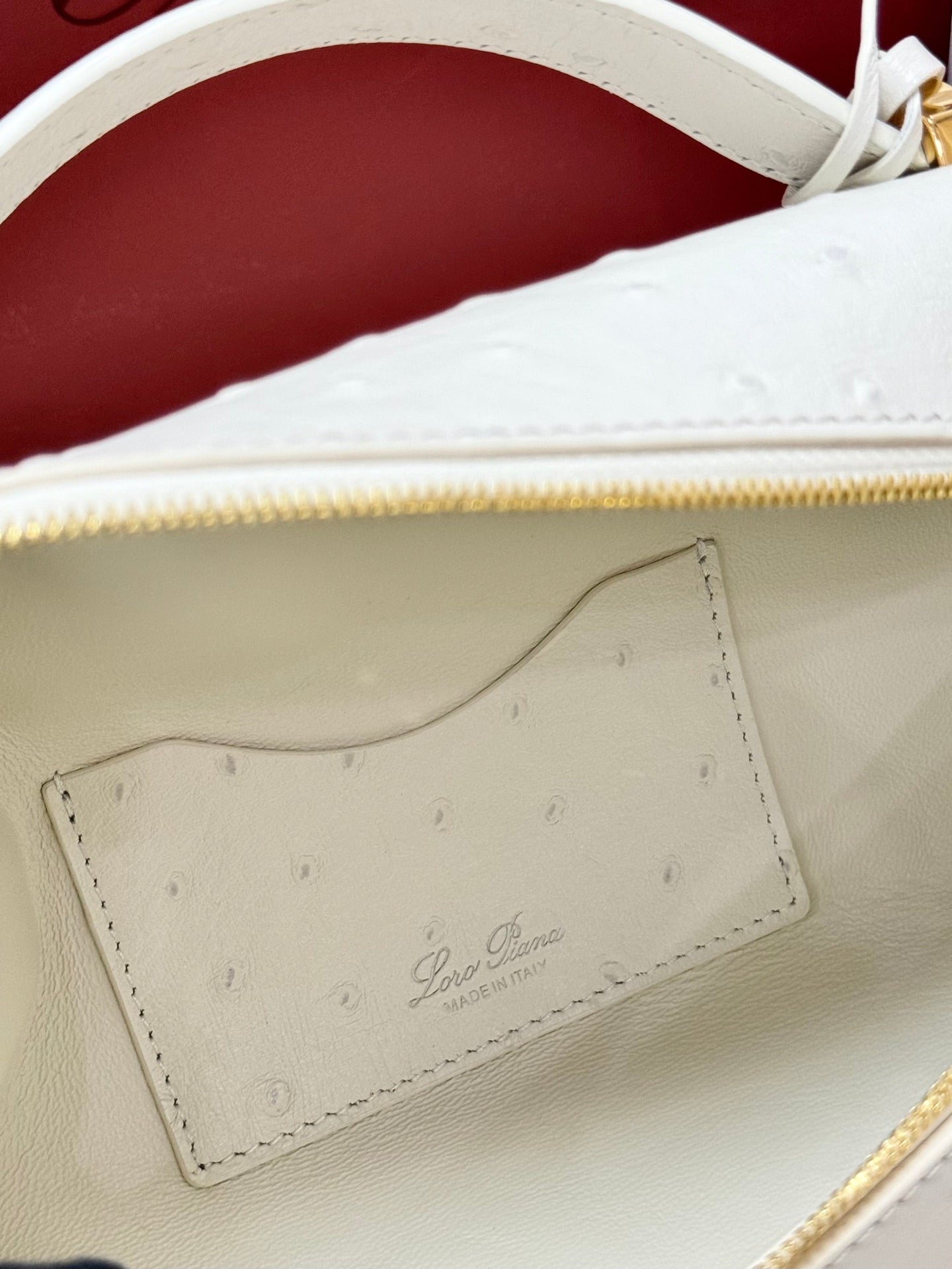 LP 2026 Extra Bag L23 White Ostrich Leather With Gold Hardware