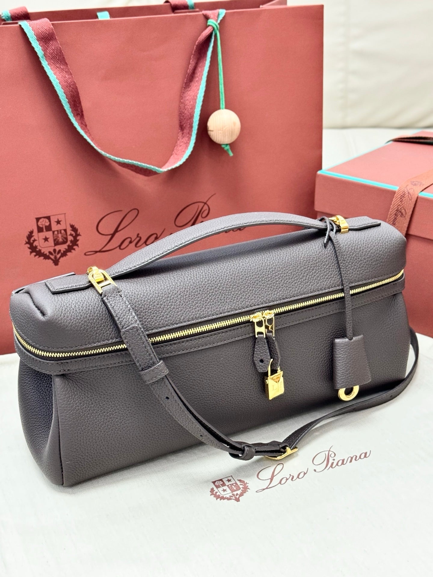 LP 2026 Extra Softy Bag L33 Dark Chocolate Licorice/Sun Gold Grained Calfskin