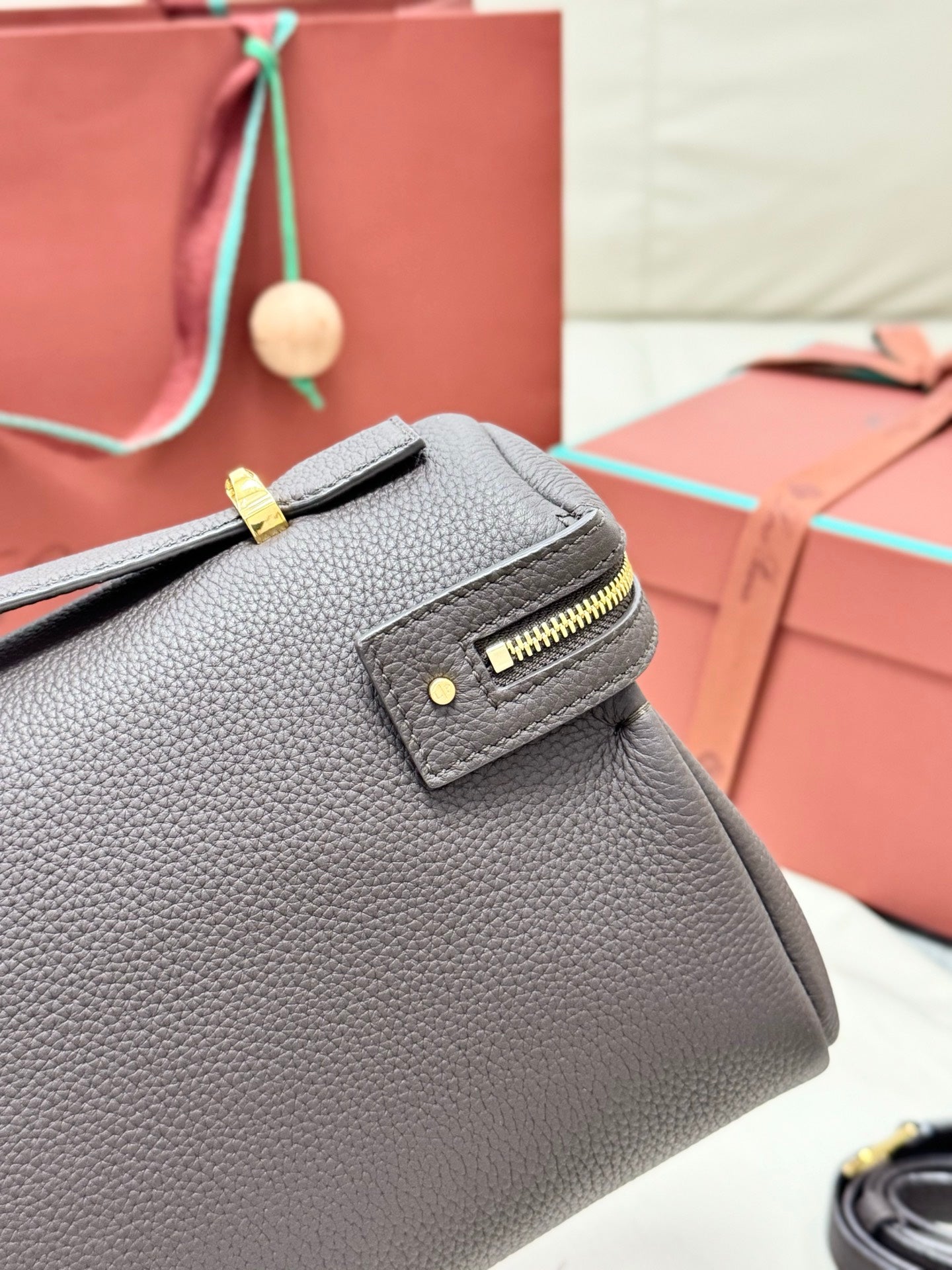 LP 2026 Extra Softy Bag L33 Dark Chocolate Licorice/Sun Gold Grained Calfskin