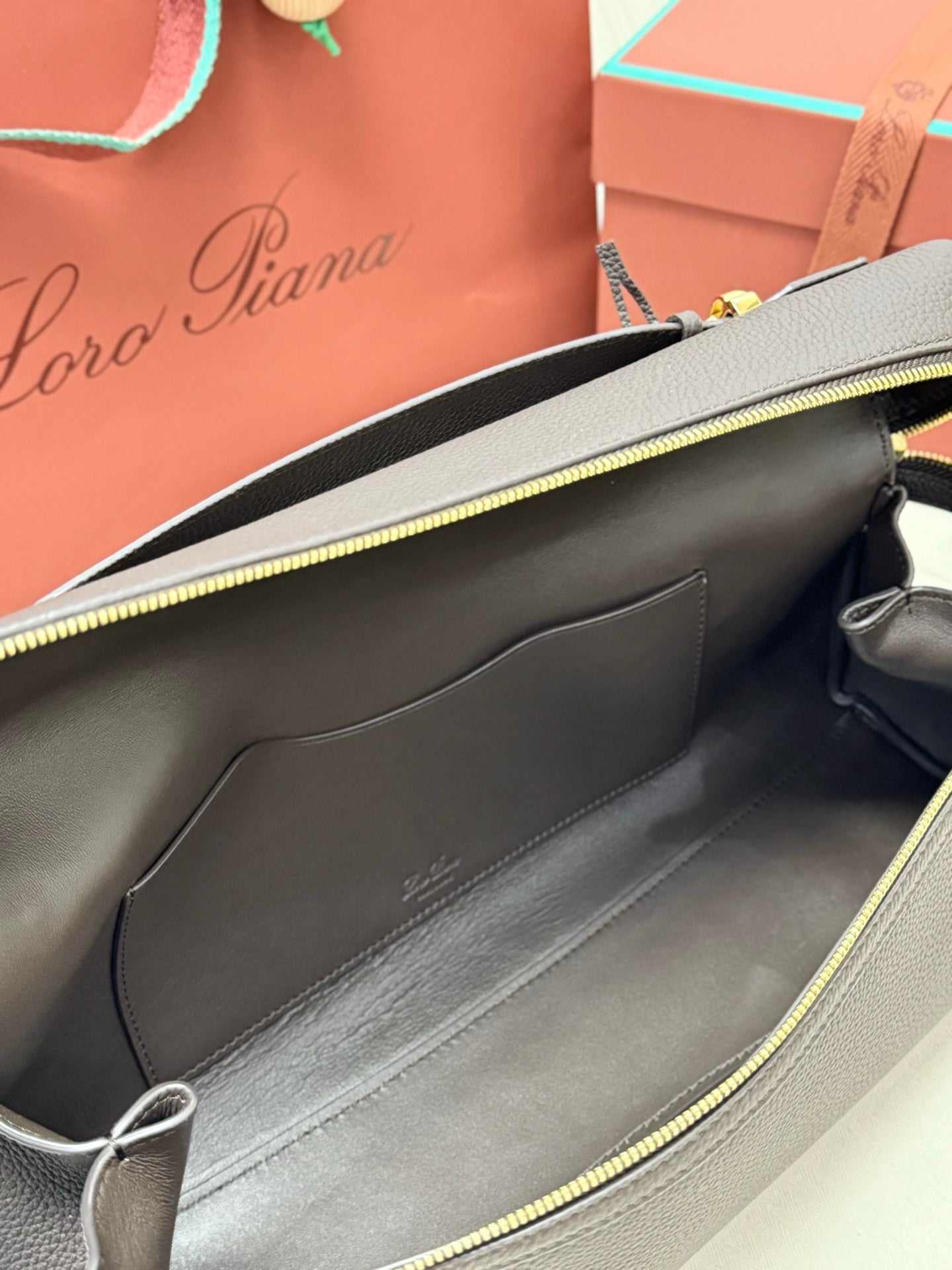 LP 2026 Extra Softy Bag L33 Dark Chocolate Licorice/Sun Gold Grained Calfskin