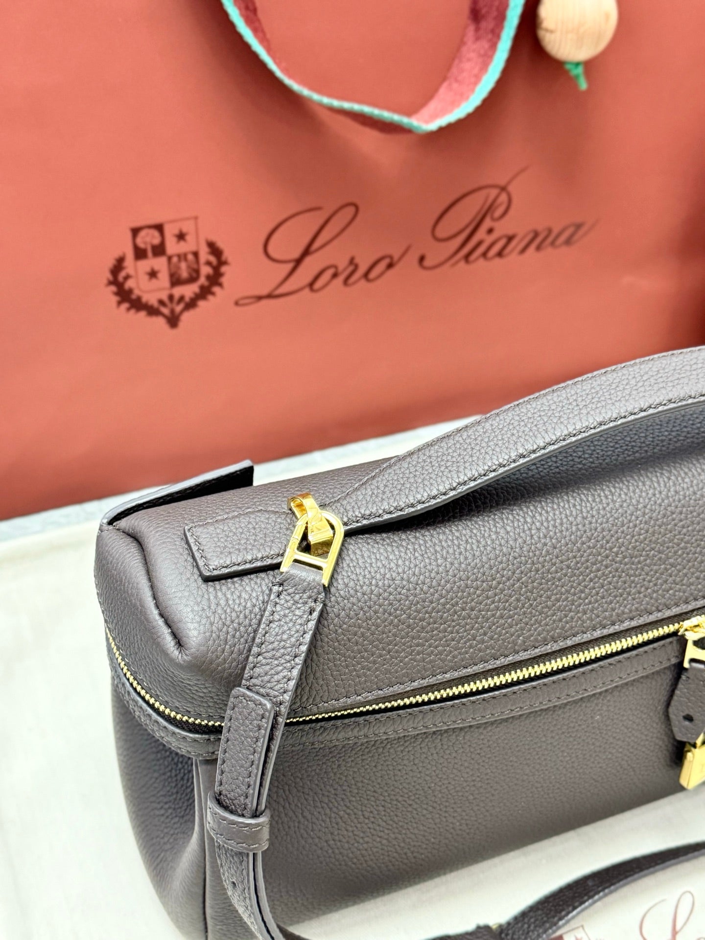 LP 2026 Extra Softy Bag L33 Dark Chocolate Licorice/Sun Gold Grained Calfskin
