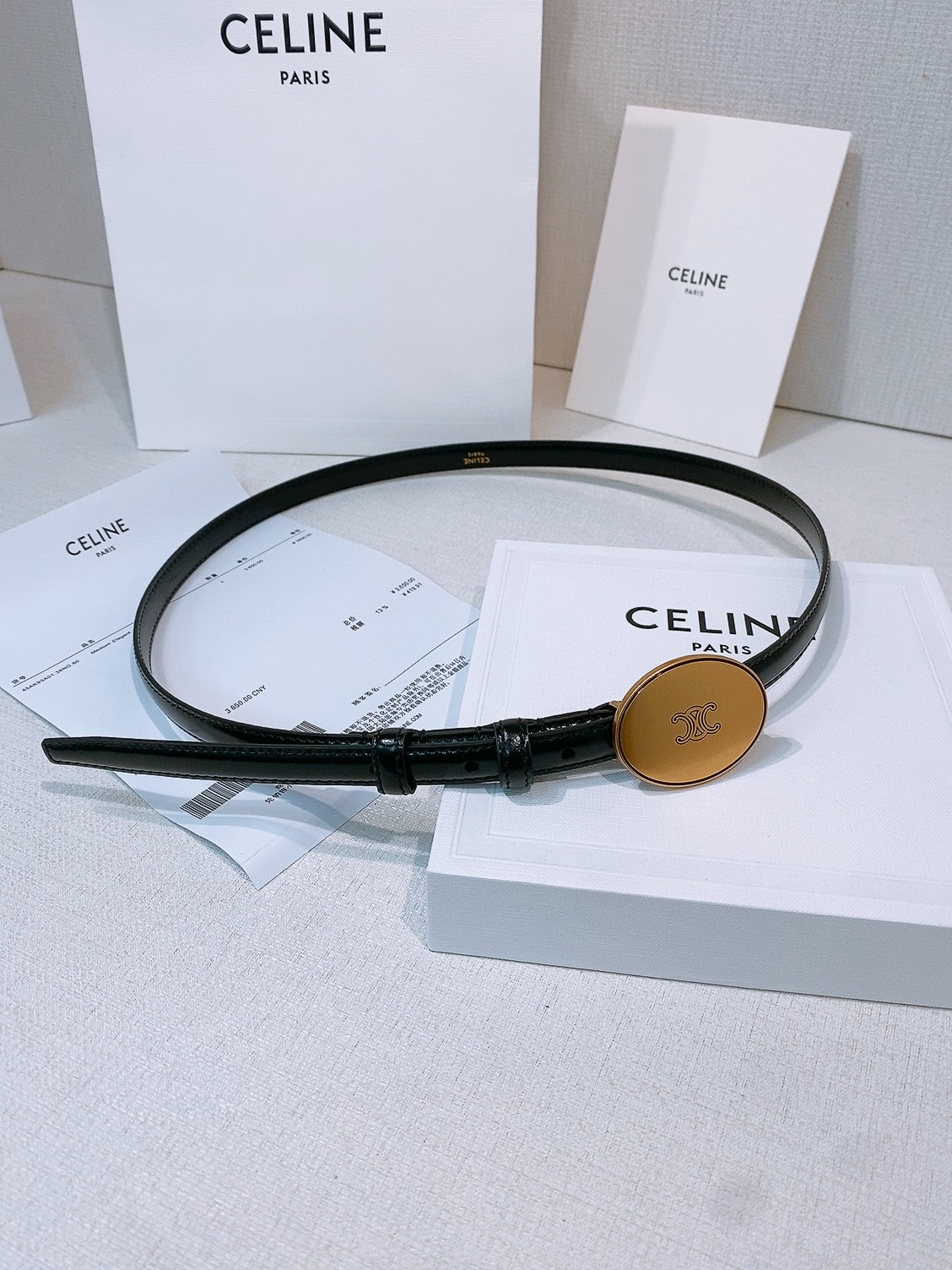 Celine 2026 Leather Belt 1.3cm With Gold-plated Triomphe Buckle