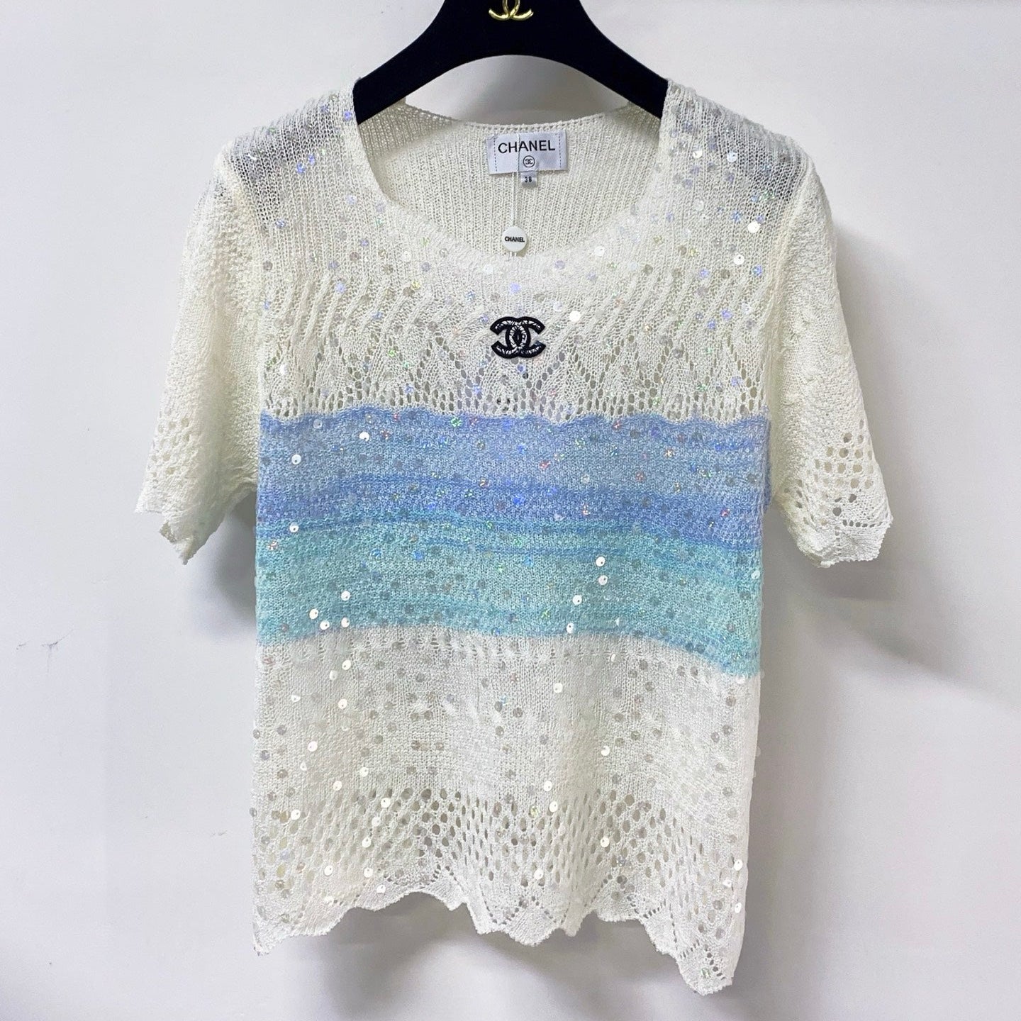 Chanel 2026 Short-Sleeved Shirt  Blue White Wool 479938