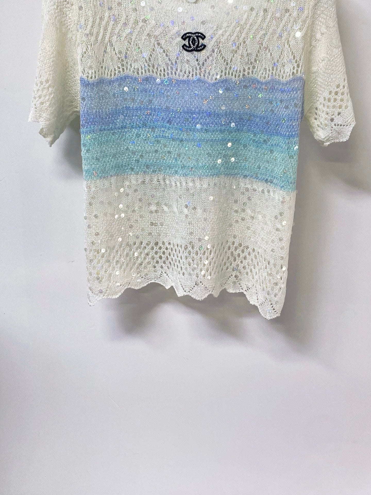 Chanel 2026 Short-Sleeved Shirt  Blue White Wool 479938